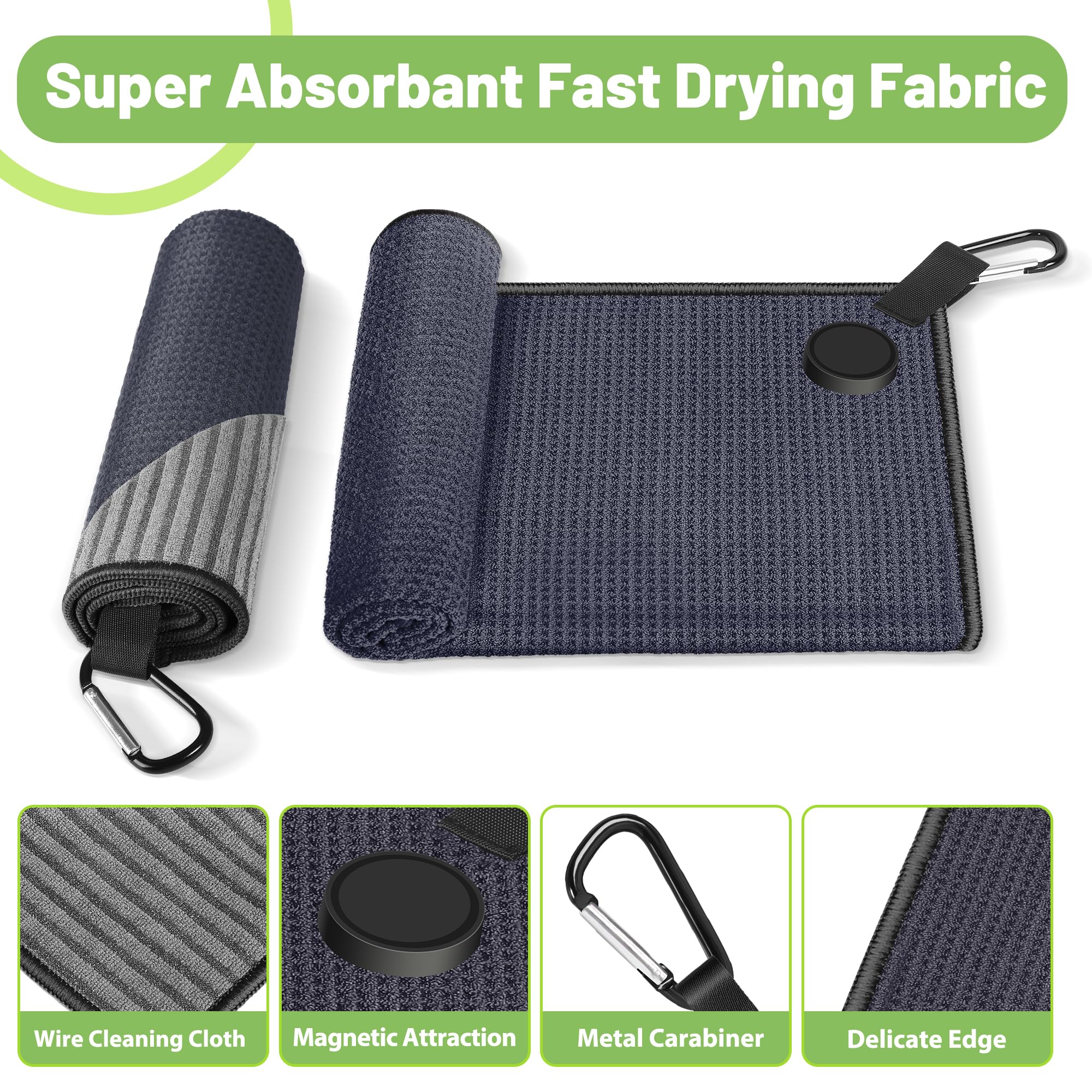Premium Magnetic Golf Towel 2-Pack - Ultra Absorbent Microfiber Waffle Pattern Towels with Clip & Strong Magnet - Golf Accessories for Men & Women - Perfect for Golf Bags, Carts, Clubs & On-Course Cleaning