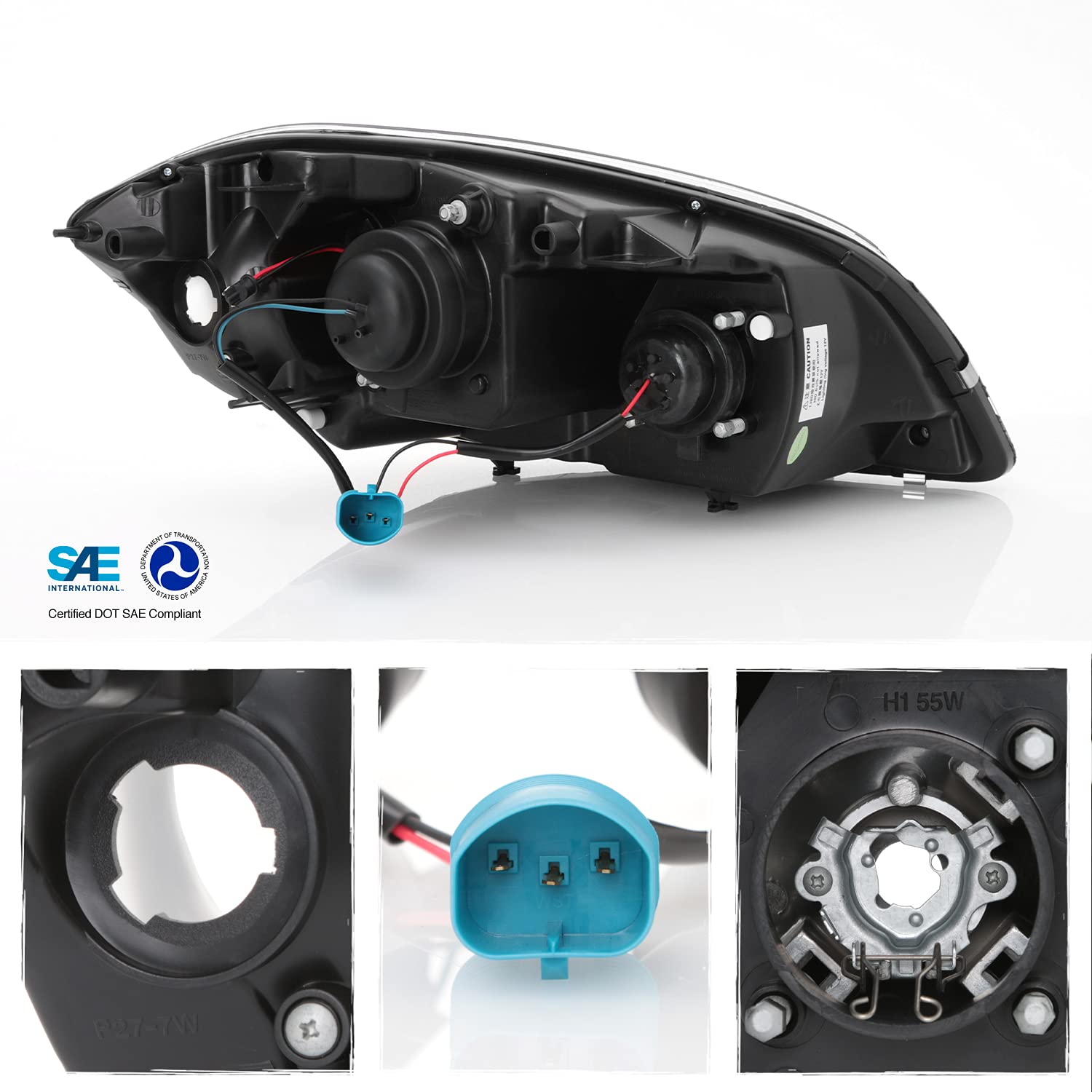 AKKON LED Projector Headlights for 2005-2010 Chevy Cobalt & 2007-2010 Pontiac G5 - Black C-Tube Design, Left + Right Pair - Upgrade Your Night Driving Safety