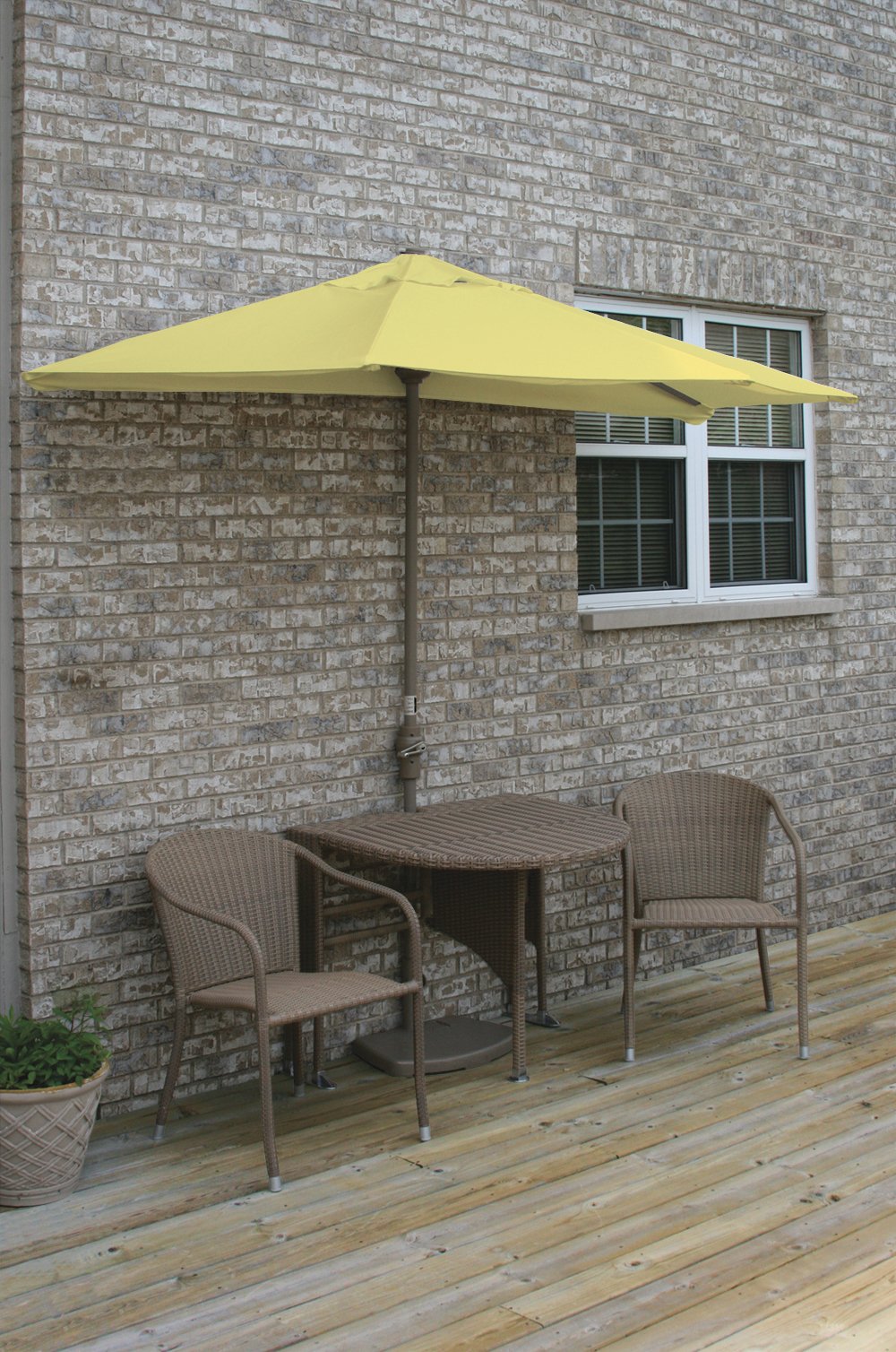 Outdoor Patio Furniture Set - All-Weather Wicker Coffee Table with 7.5' Wide Umbrella & Yellow Olefin Canopy | Perfect for Backyard, Garden, Poolside & Terrace Relaxation