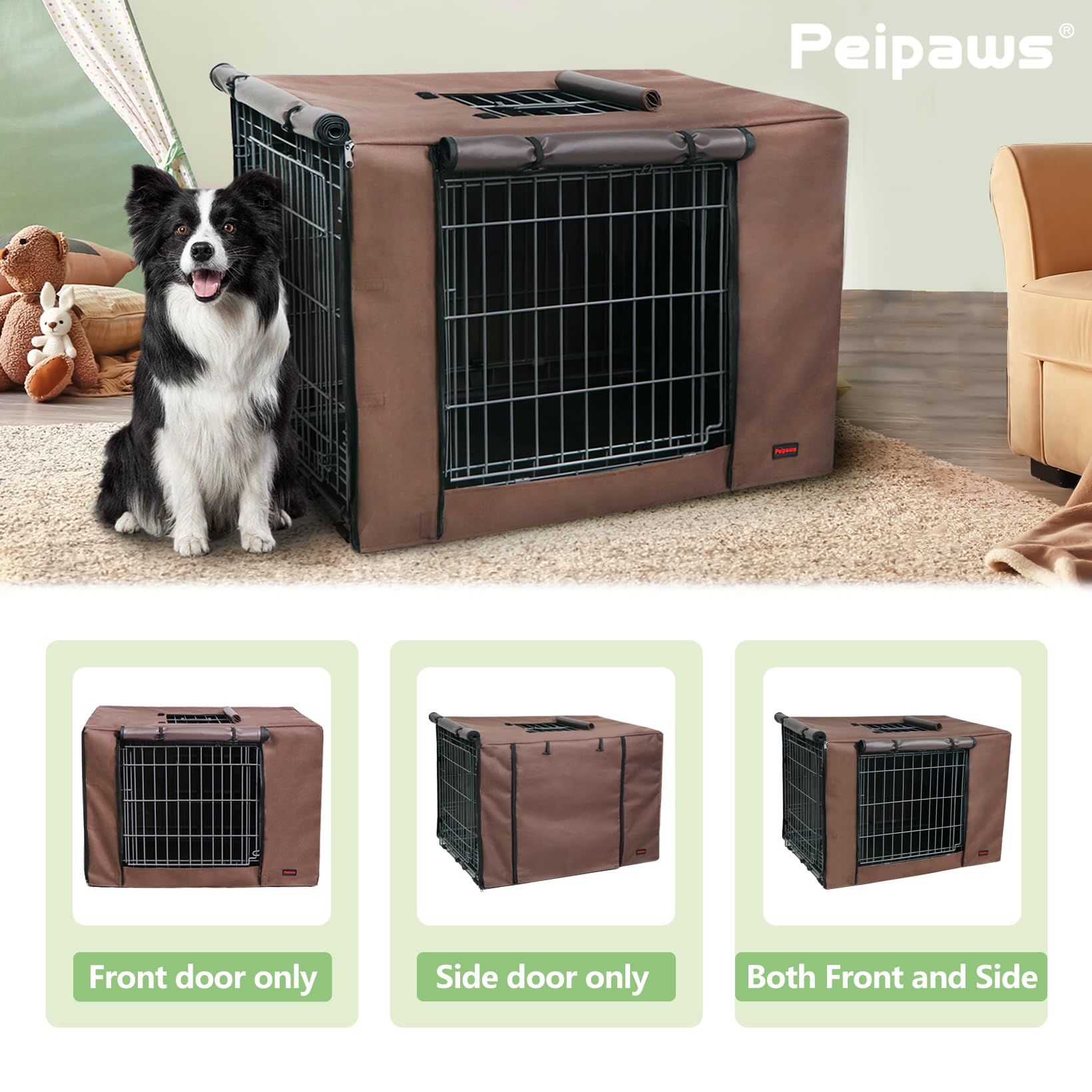30 Inch Dog Crate Cover - Waterproof 600D Oxford Fabric Kennel Cover with Top Window & Unique Drinking Hole, Brown - Perfect for Indoor & Outdoor Use, Travel, and Home Decor
