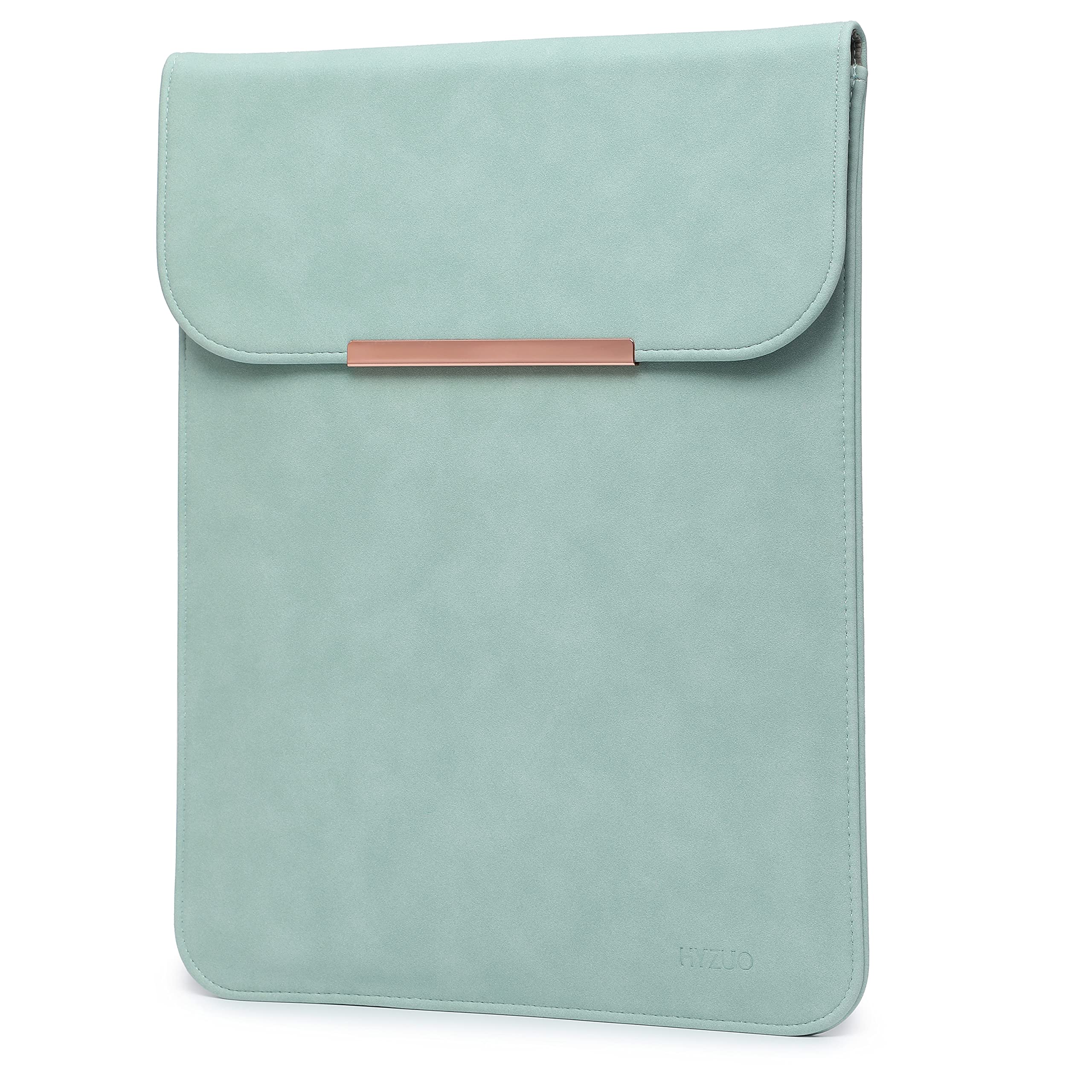 Premium 13-14 Inch Laptop Sleeve for MacBook Pro 14 M2/M1 & MacBook Air 13 - Faux Suede Leather Case with Rose Gold Metal Trim (Mint Green) - Perfect for Work, Travel & School Protection