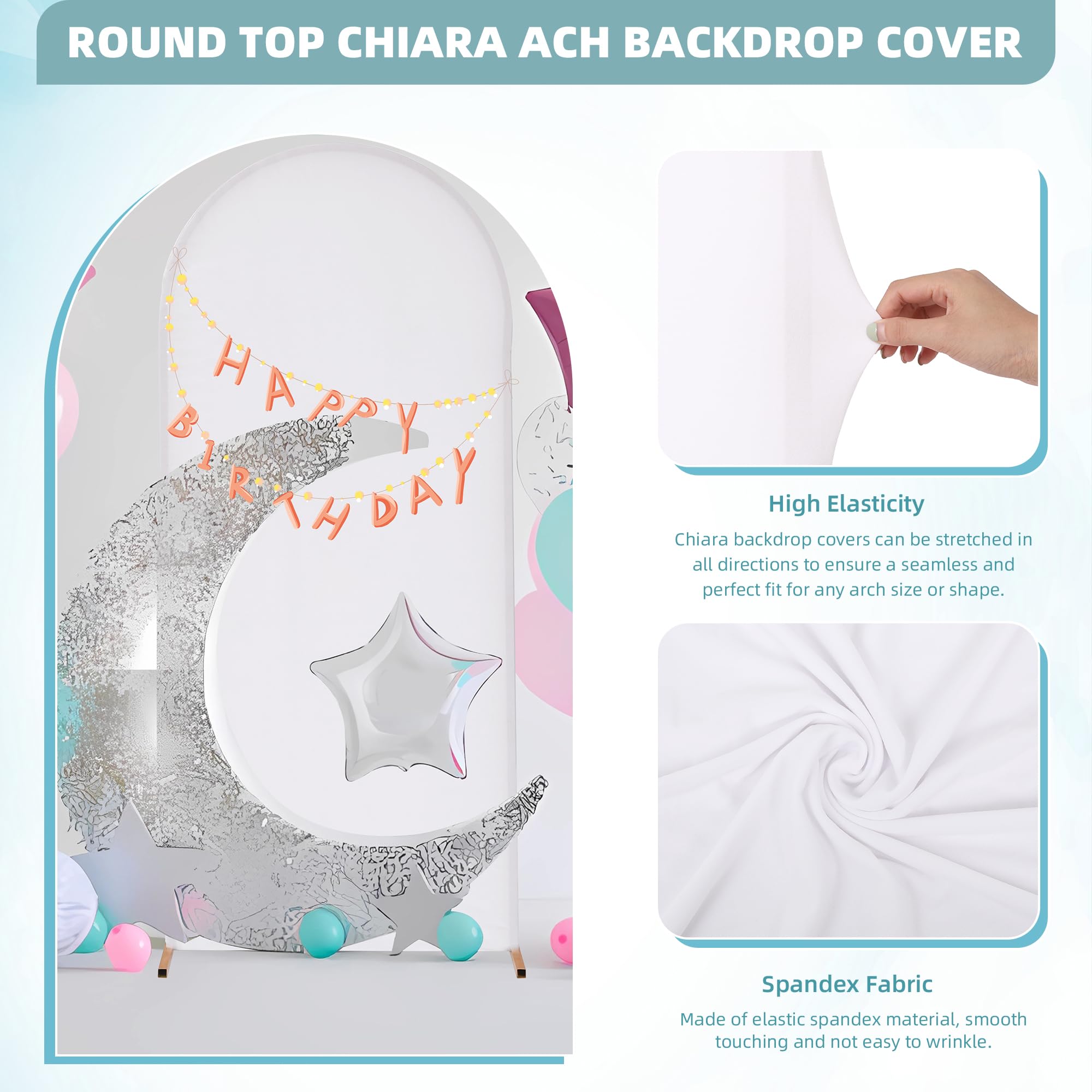 White Arch Backdrop Covers - 7.2FT Round Top Arched Backdrop Stand Fabric Cover | DIY Stretchy Wedding Arch Frame Cover | Chiara Background Stand Cover for Ceremony, Birthday Parties & Events | Perfect for Wedding Decor, Baby Showers, Photo Booths and Outdoor Celebrations