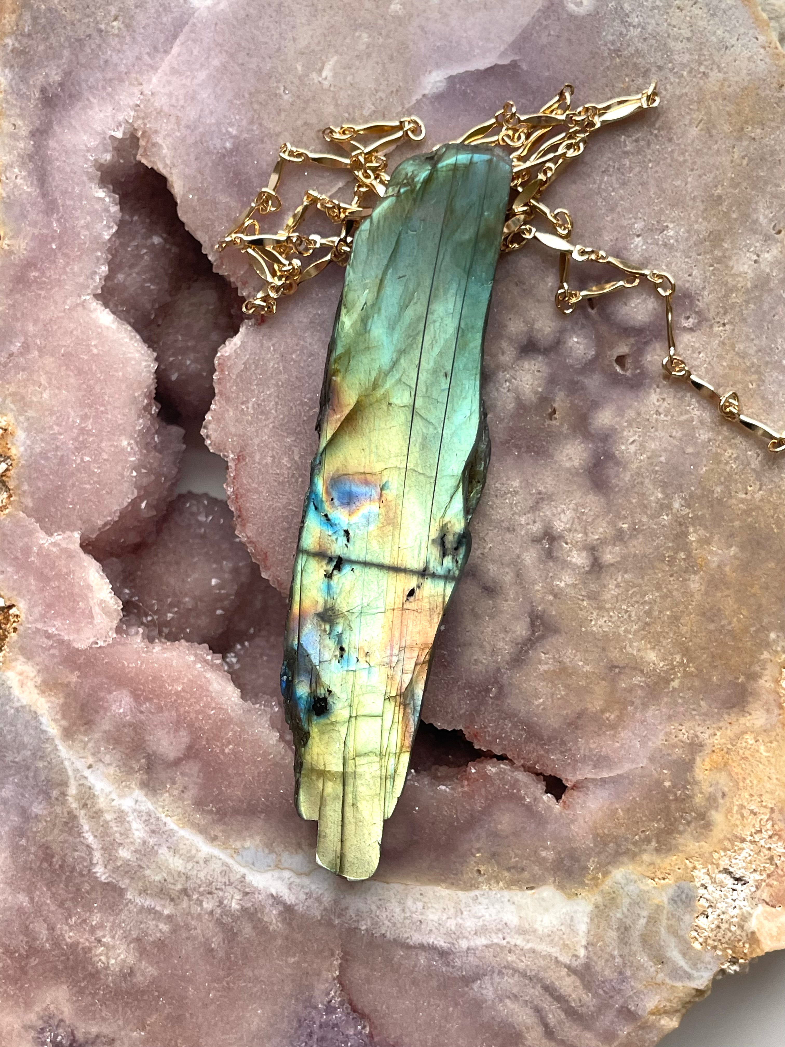 Stunning Large Labradorite Crystal Necklace – Handmade Statement Jewelry for Women – Perfect for Boho, Spiritual & Everyday Wear