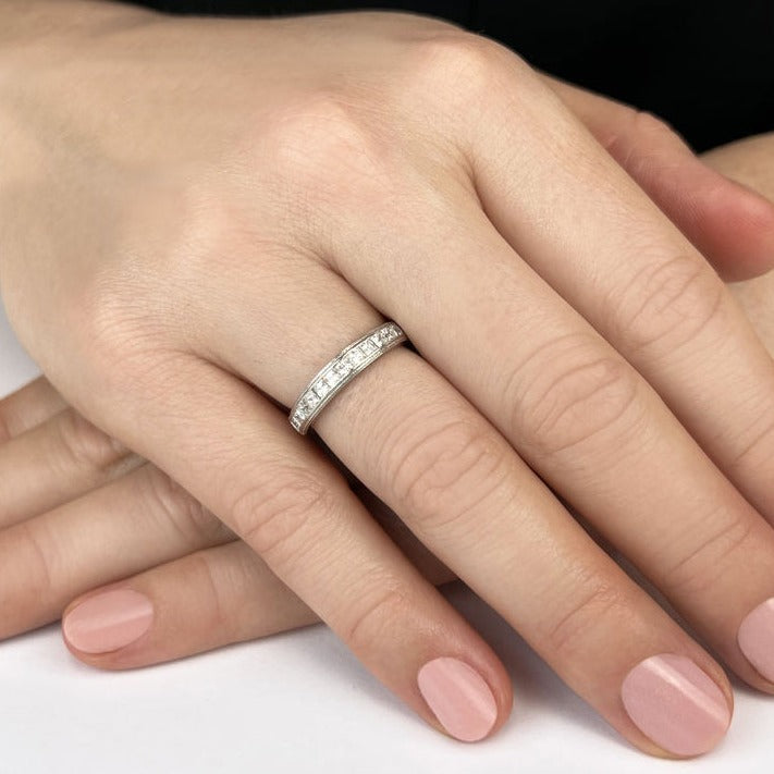 0.47 Carat Princess Cut Diamond Milgrain Accent Wedding Band - Elegant Bridal Ring for Engagement, Anniversary & Special Occasions