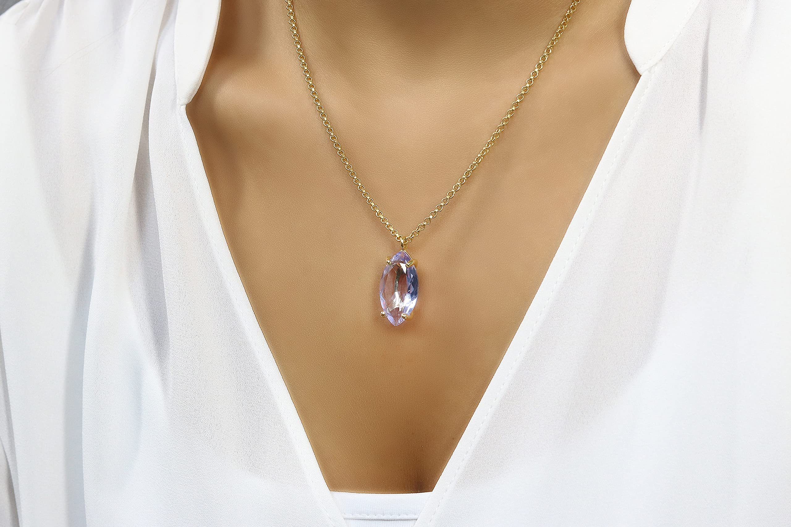 Exquisite Handmade Tanzanite Solitaire Necklace in 14K Gold - December Birthstone Jewelry for Women - Customizable Gemstone Necklace for Wedding, Anniversary & Birthday Gifts | Perfect for Evening Galas, Romantic Dates & Special Occasions