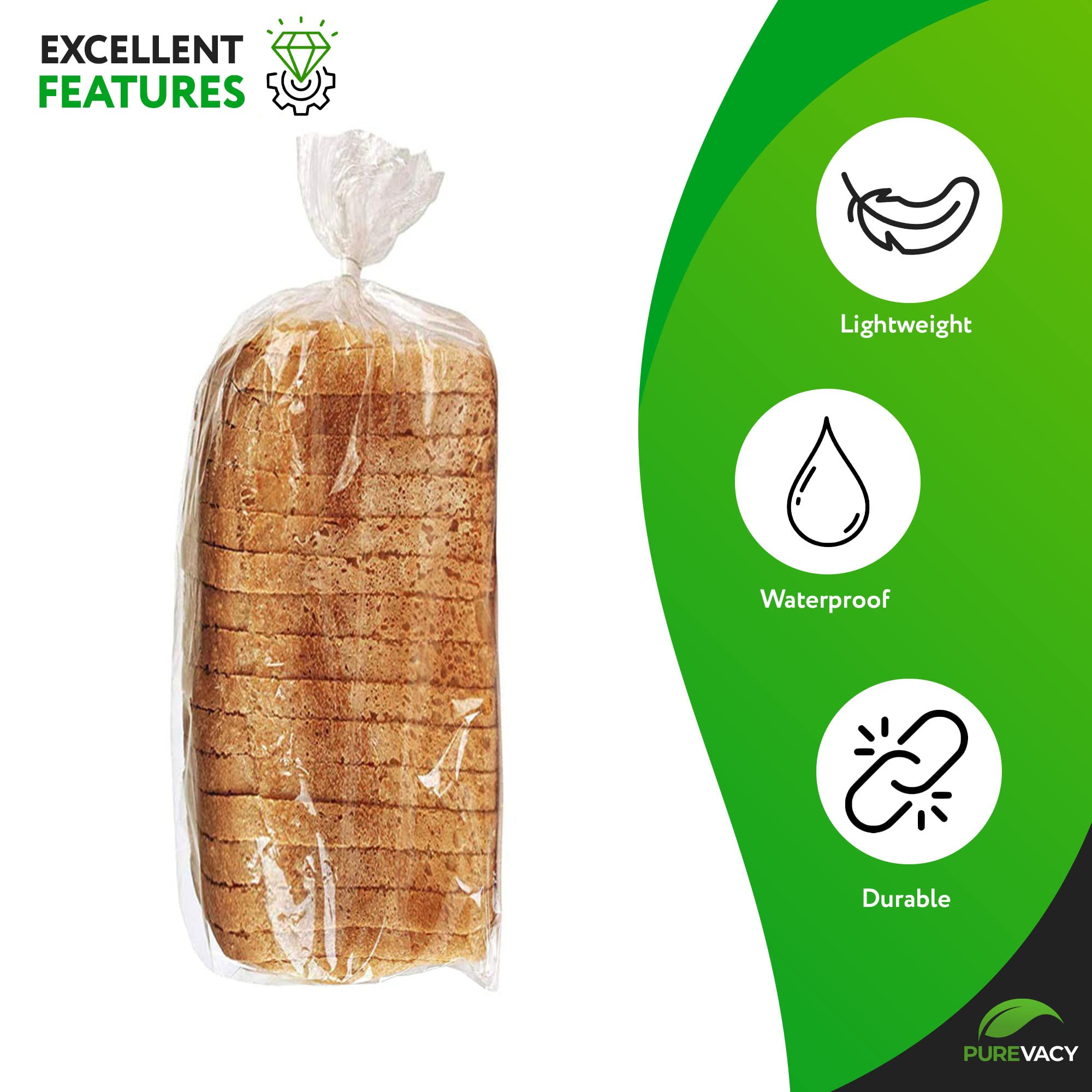 Gusseted Plastic Bread Bags 5.5 x 3 x 24 Inches - 1000 Pack Clear PE 1 Mil Waterproof Bread Storage Bags | Durable Food Packaging Bags for Bakeries, Restaurants & Home Use