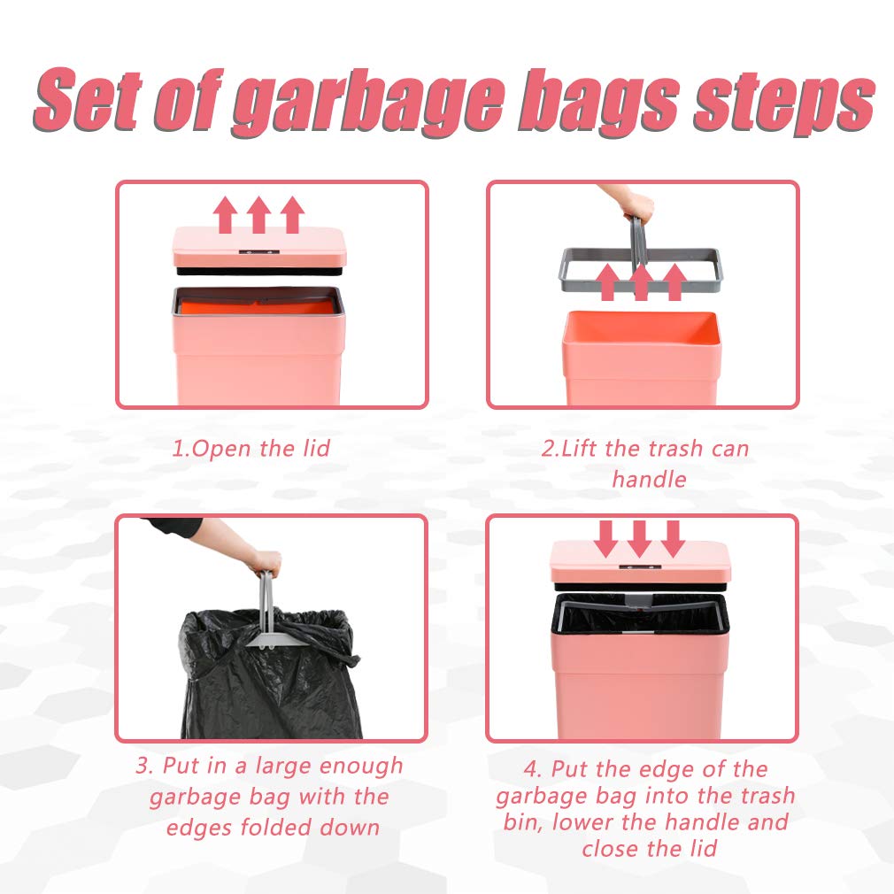 13 Gallon Automatic Touchless Trash Can with Lid - 50L High Capacity Kitchen Garbage Bin for Home, Office, Bedroom & Bathroom | Motion Sensor Hands-Free Operation (Black/Pink) - Perfect for Hygienic Waste Disposal in Kitchens, Bathrooms & Workspaces