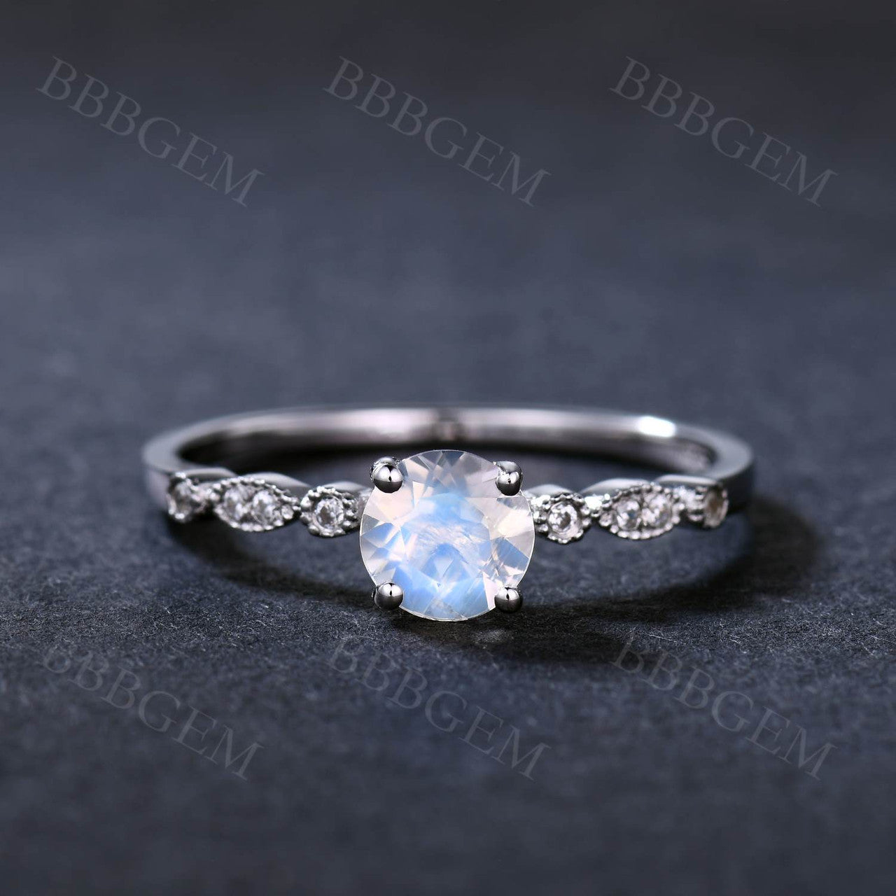 Antique Moonstone Engagement Ring 14k White Gold Marquise Milgrain Band - Vintage Style Wedding Ring for Women, Perfect for Proposals, Anniversaries & Special Occasions