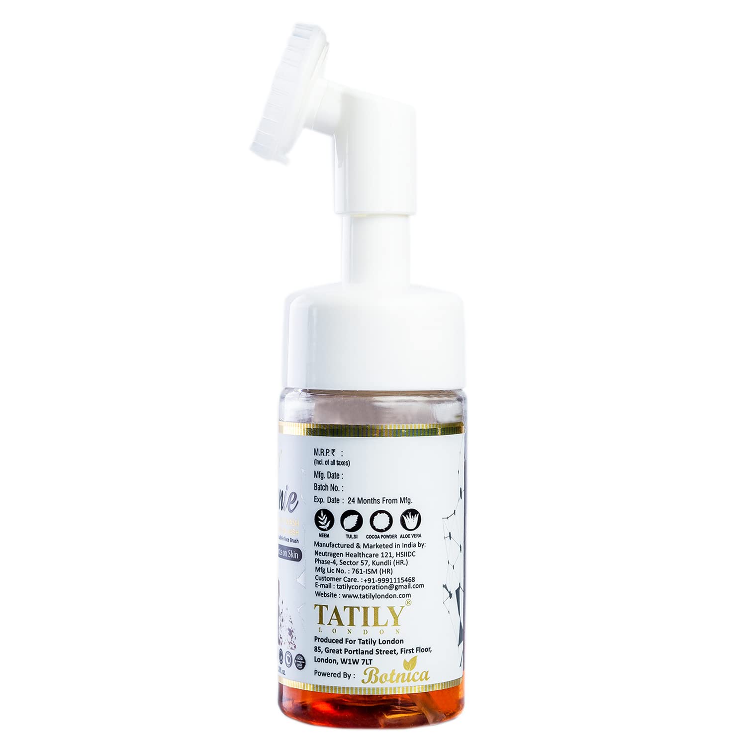 Tatily London Brownie Foaming Face Wash with Built-In Face Brush for Men & Women | Hydrating & Exfoliating Facial Cleanser | Smooth & Glowing Skin Care | 100ml | Perfect for Daily Skincare Routine & Travel