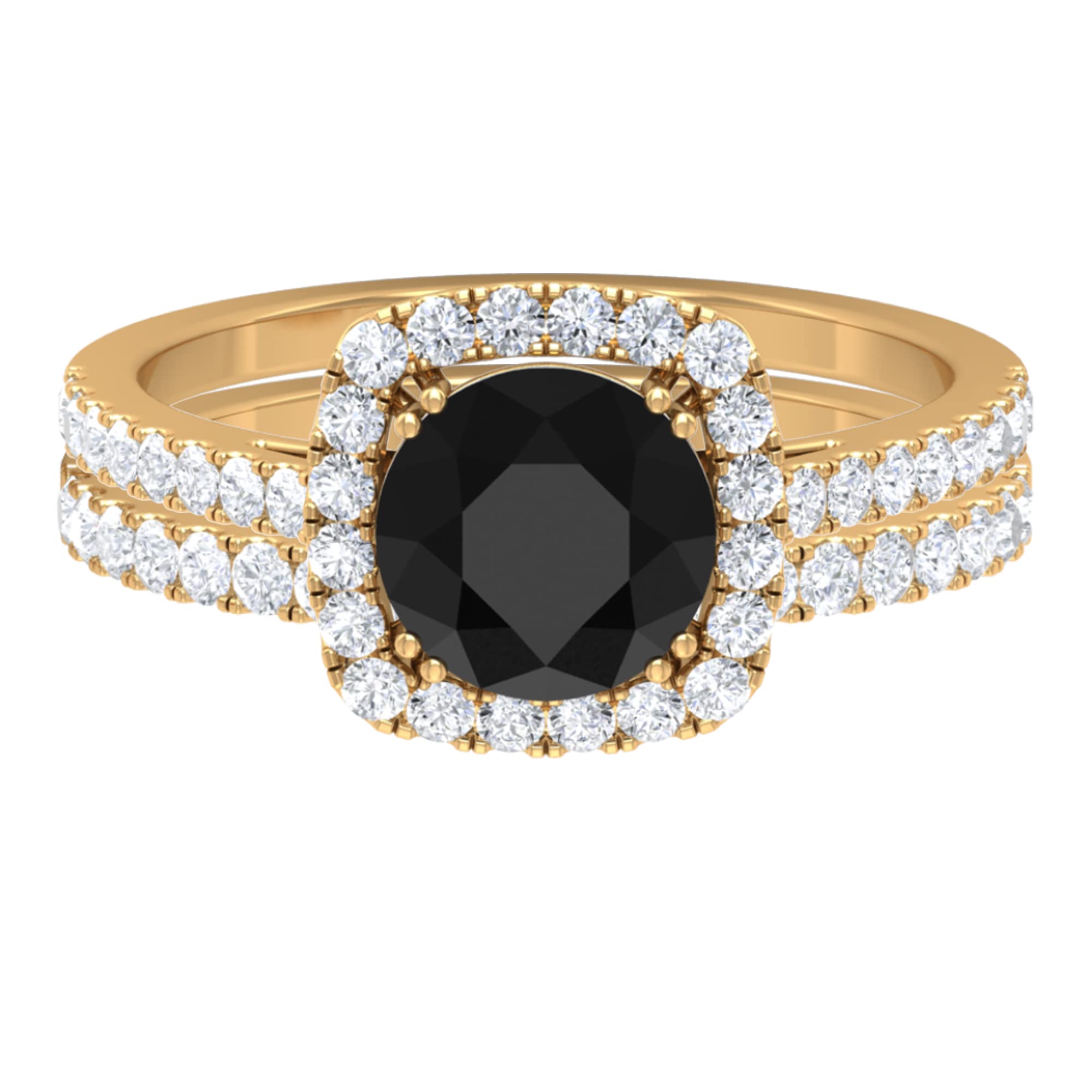 2.75 CT Black Spinel & Moissanite Wedding Ring Set - 14K Solid Gold Bridal Ring Set for Women - Classic Black Spinel Engagement Ring with Moissanite Band - Perfect for Proposals, Anniversaries & Special Occasions
