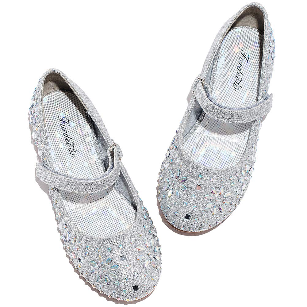 Furdeour Girls Glitter Flats - Adorable Rhinestone Dress Shoes for Toddler Princess Wedding & Party | Sparkly Flower Ballet Shoes for Kids Birthday, Pageant & Special Occasions