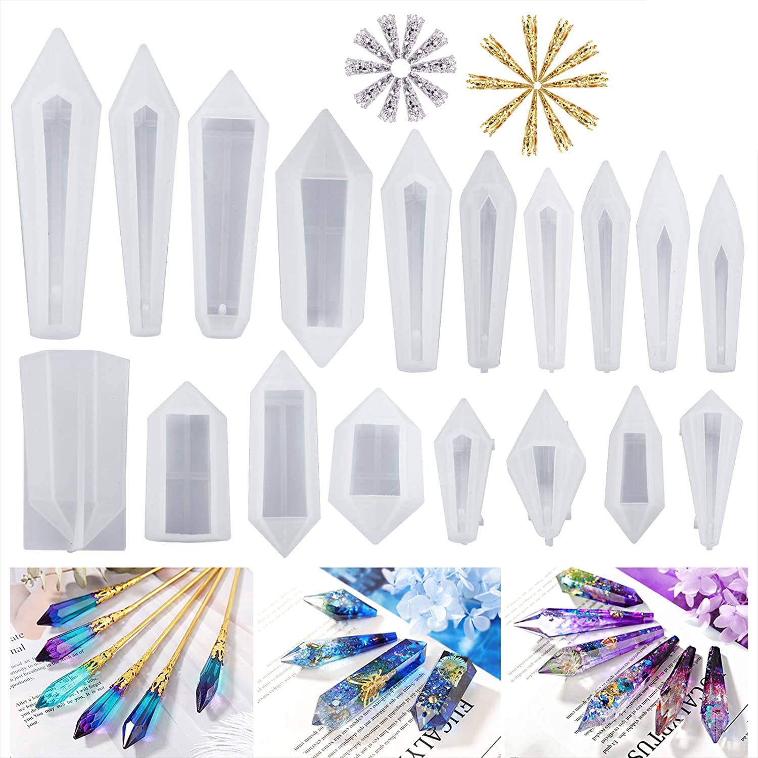 58Pcs Silicone Resin Molds for Jewelry Making - Multi-Facet Crystal Pendant Molds, Quartz Gemstone Casting Molds for DIY Necklace & Pendulum Crafts - Perfect for Handmade Resin Jewelry, Crystal Healing Accessories, and Unique Gift Making