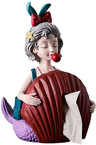 Creative Mermaid Girl Sculpture Statue - Decorative Figurine for Home, Bedroom, Living Room & Outdoor | Tissue Box Cover Holder for Bathroom Vanity, Countertops & Dressers | Perfect for Coastal, Nautical & Fantasy Themed Decor