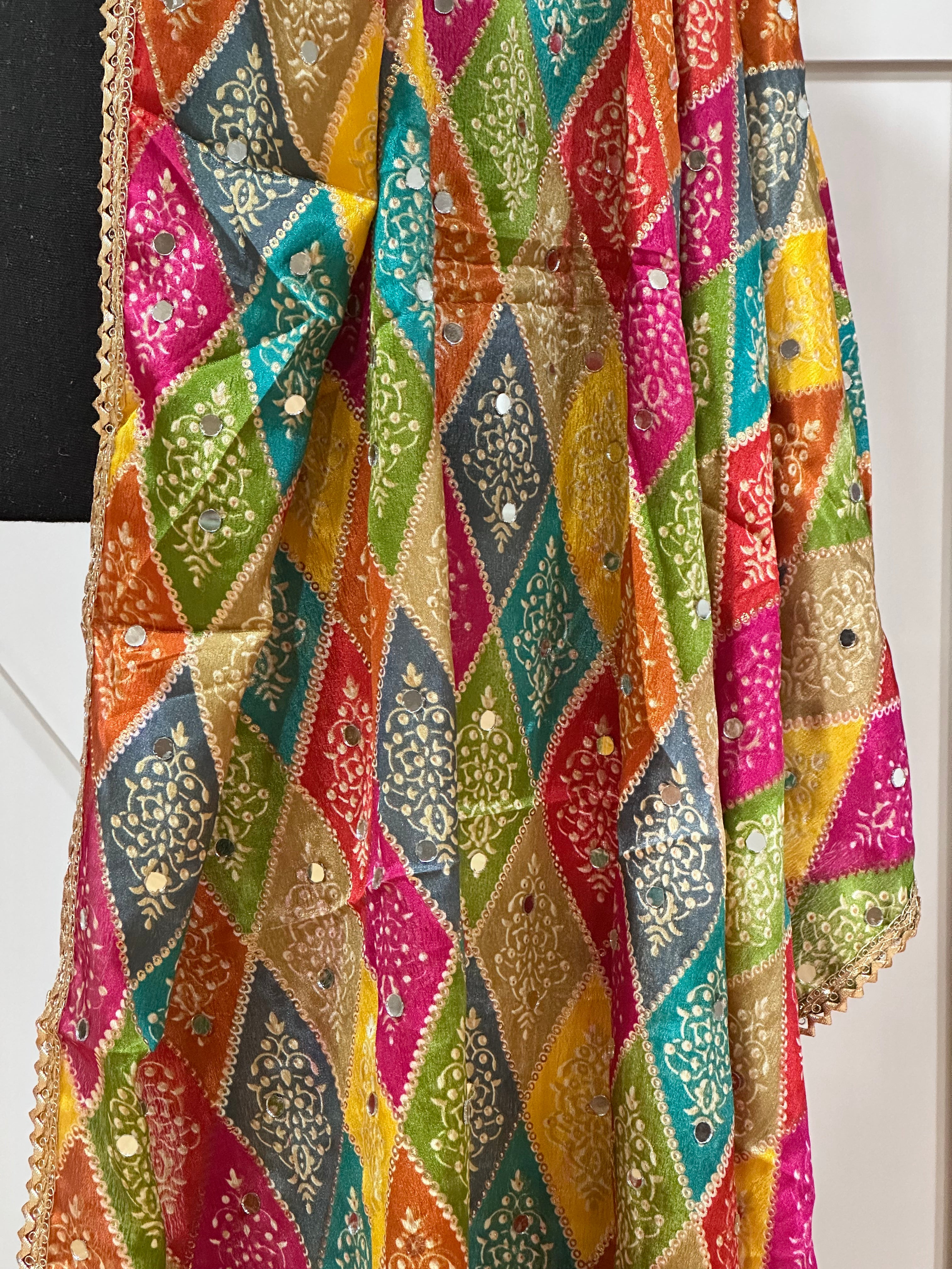 Phulkari Style Dupatta - Handmade Punjabi Embroidered Scarf for Women - Perfect for Weddings, Parties & Cultural Events