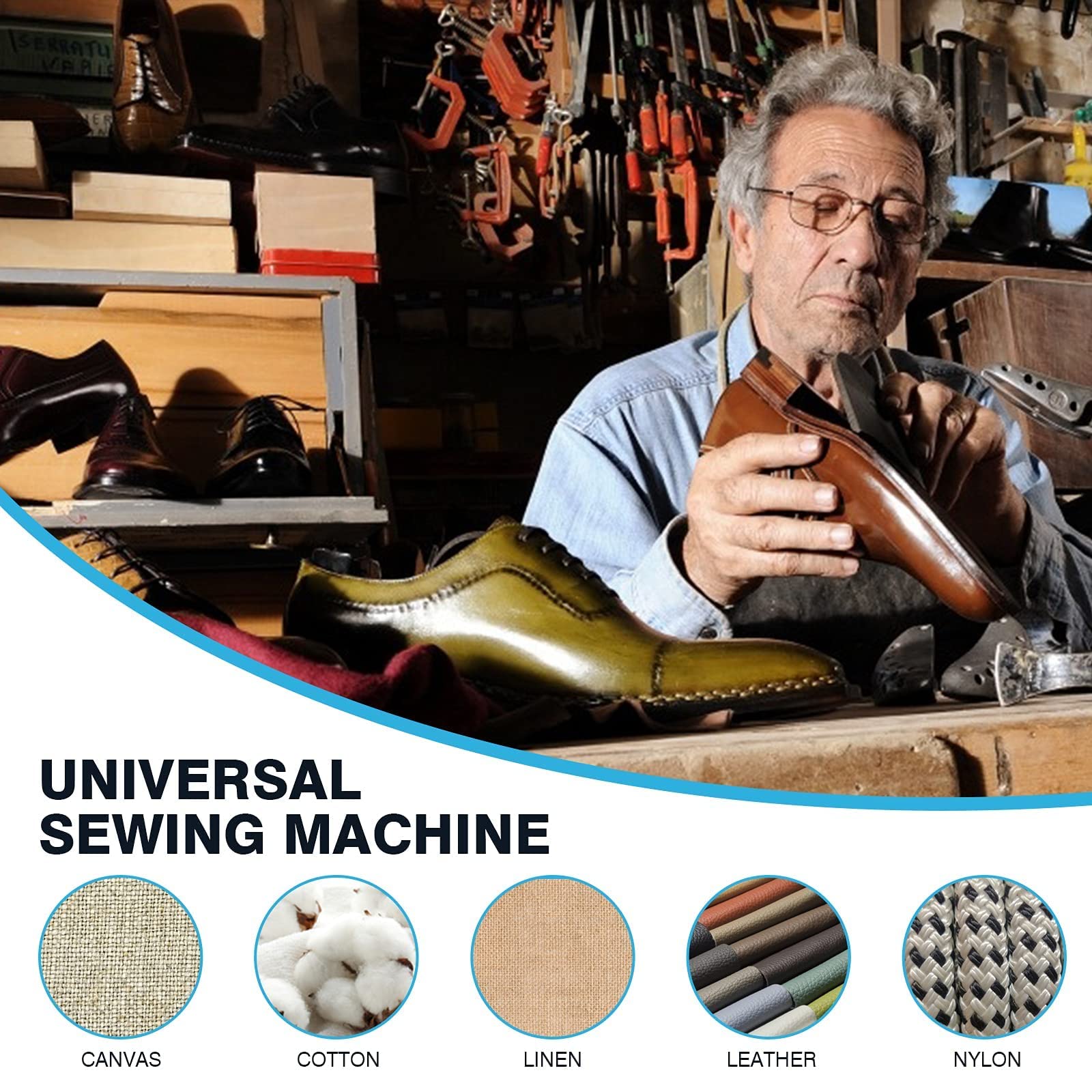 Ironwalls Heavy Duty Manual Leather Sewing Machine - Shoe Repair Kit with Cotton Nylon Thread & Spare Parts | Hand Operated Cobbler Tool for Shoes, Bags, Tents, Jackets & Outdoor Gear Repair | Perfect for Home DIY, Professional Shoe Repair & Camping Equipment Maintenance