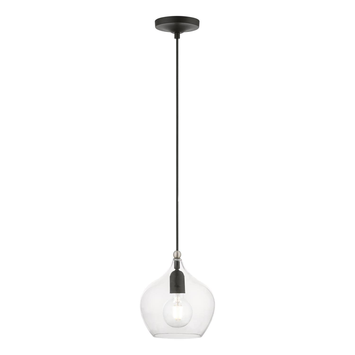 Livex Lighting 49088-04 Aldrich Black Pendant Light with Brushed Nickel Accent - Modern Hanging Fixture for Dining Room, Kitchen Island or Entryway