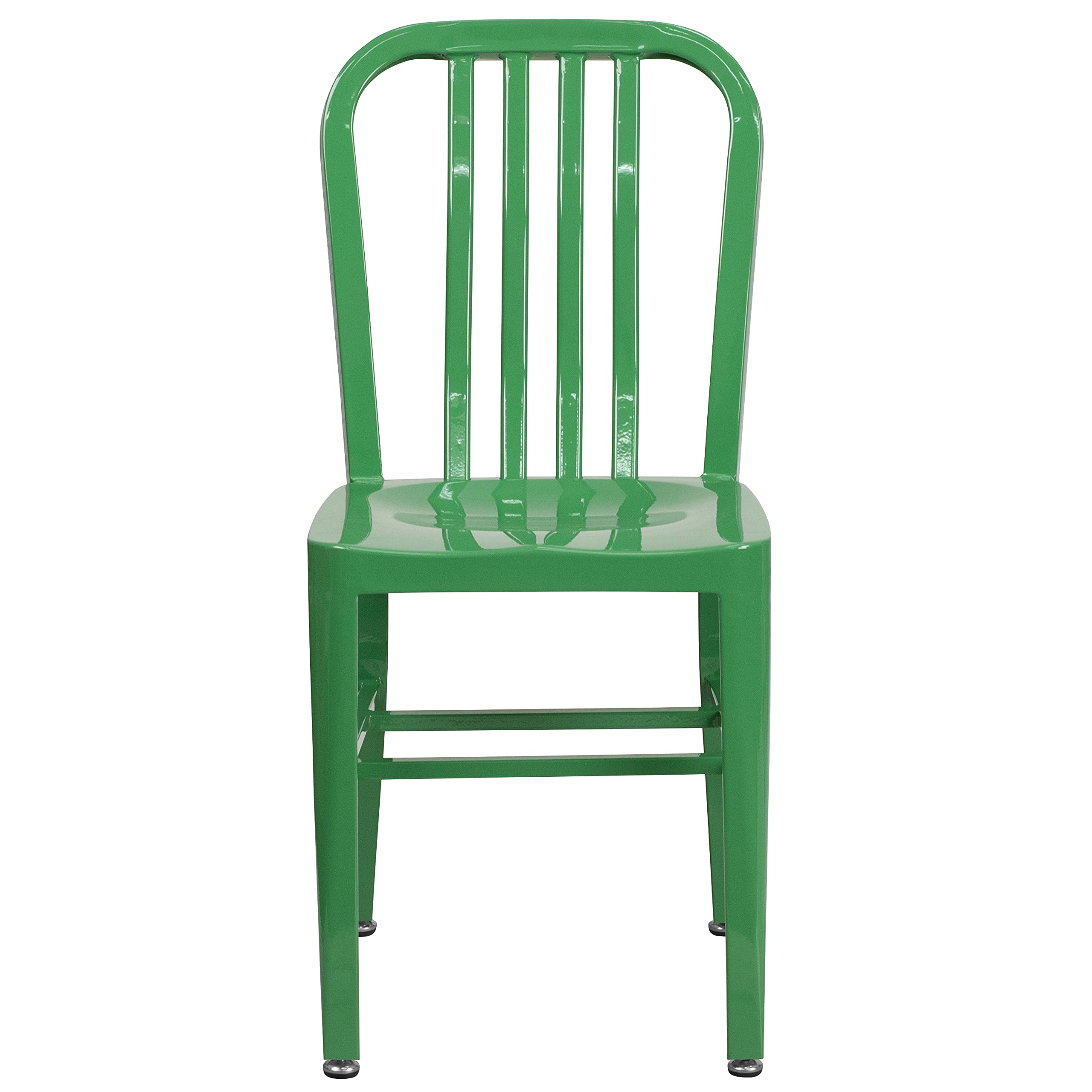 Merrick Lane Santorini Indoor/Outdoor Dining Chair - Green Galvanized Steel Frame - 18 Inch Seat - Slatted Back - Perfect for Patio, Garden, and Dining Room Decor