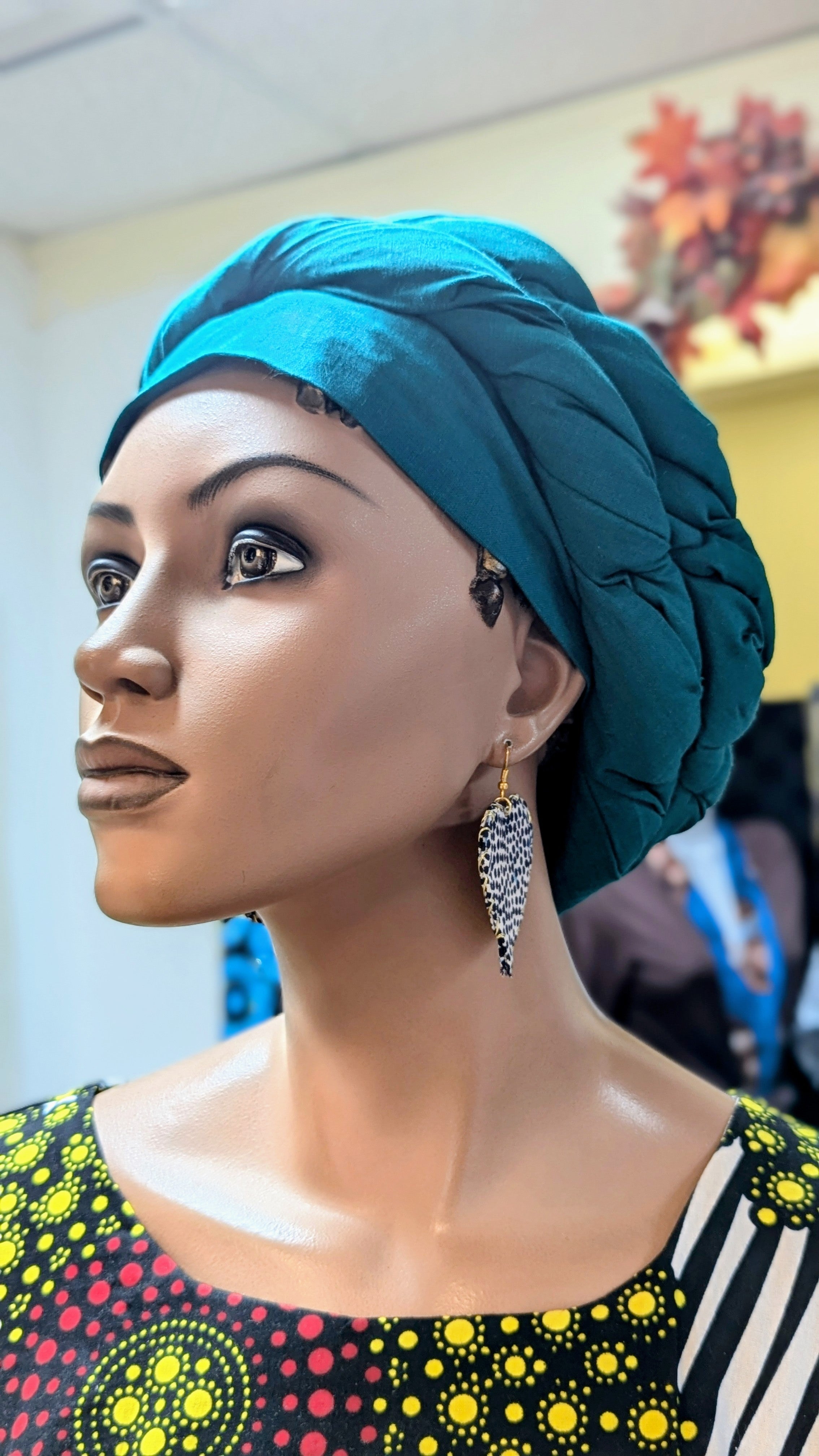 Dupsie's Sanaa Green African Print Pre-Tied Cotton Head Wrap DP - Stylish Hair Accessory for Women, Perfect for Church, Weddings and Special Occasions