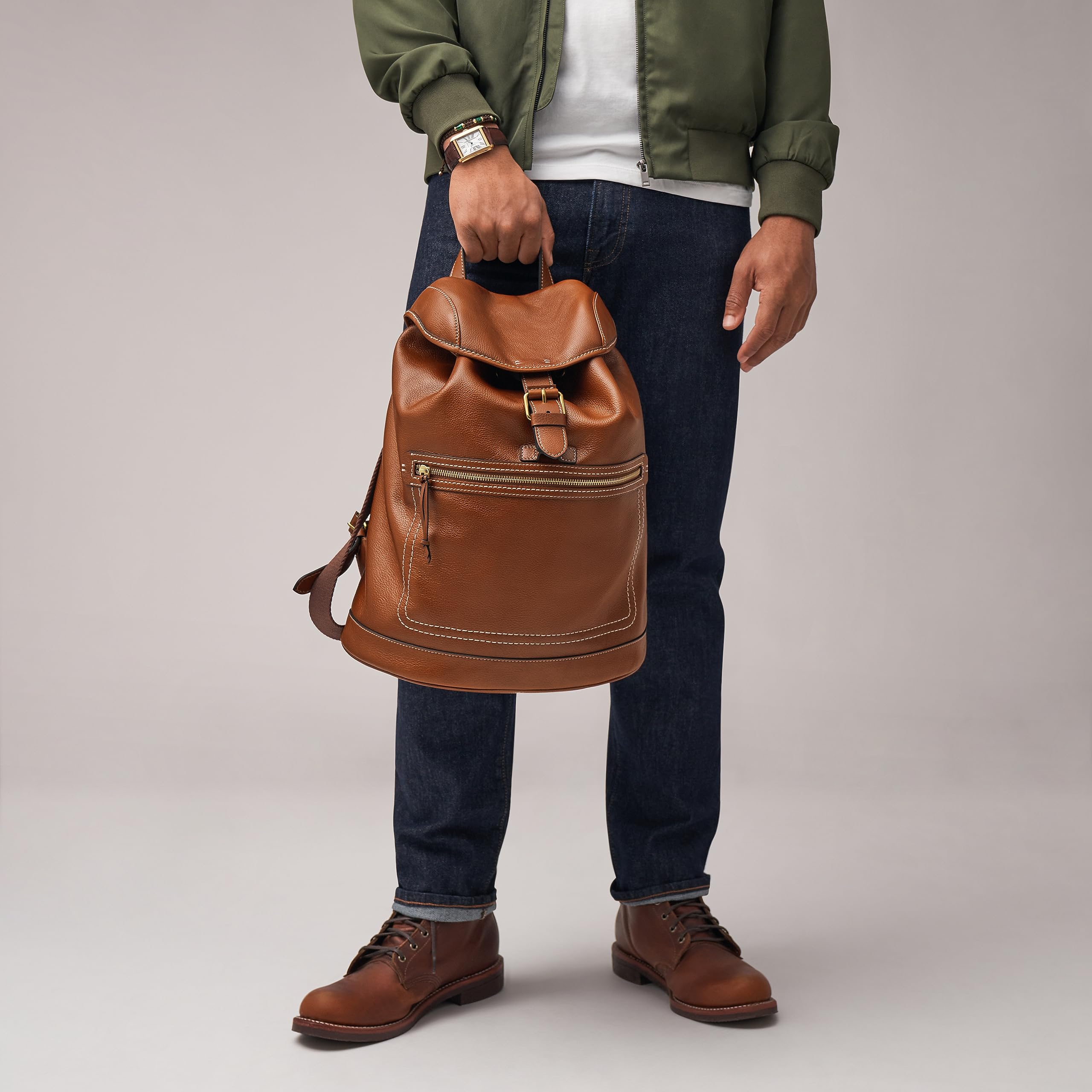 Fossil Fletcher Genuine Leather Backpack for Men & Women - Medium Brown, Stylish & Durable Laptop Bag for Work, Travel & College