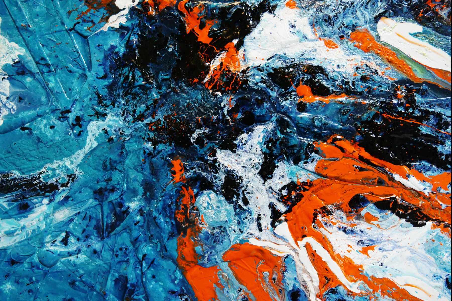 Blue and Orange Textured Abstract Canvas Painting - 190cm x 100cm Modern Wall Art for Living Room, Bedroom & Office Decor | Aqua Duct