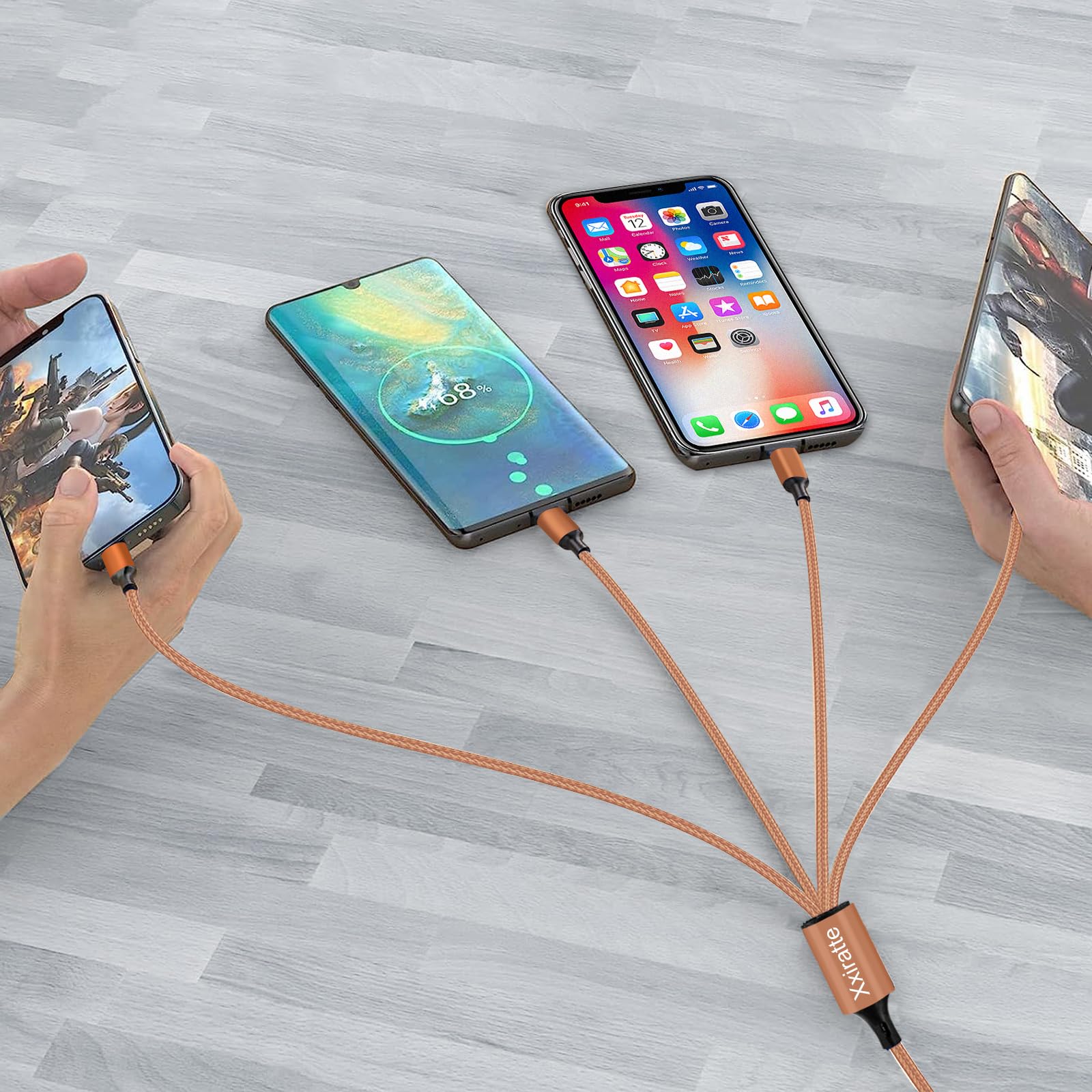 **USB C to USB A Fast Charging Cable 4-Port Multi Charger Cord [2-Pack 4FT] - Nylon Braided Universal Charger for iPhone 16 Pro Max, Android, Tablets - Perfect for Home, Car, Travel & Office Use**