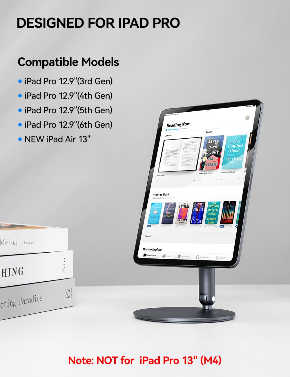 BENKS Magnetic iPad Stand Holder - Foldable Portable Tablet Stand with 360° Adjustable Rotation, Aluminum Desktop Stand Compatible with iPad Pro 12.9