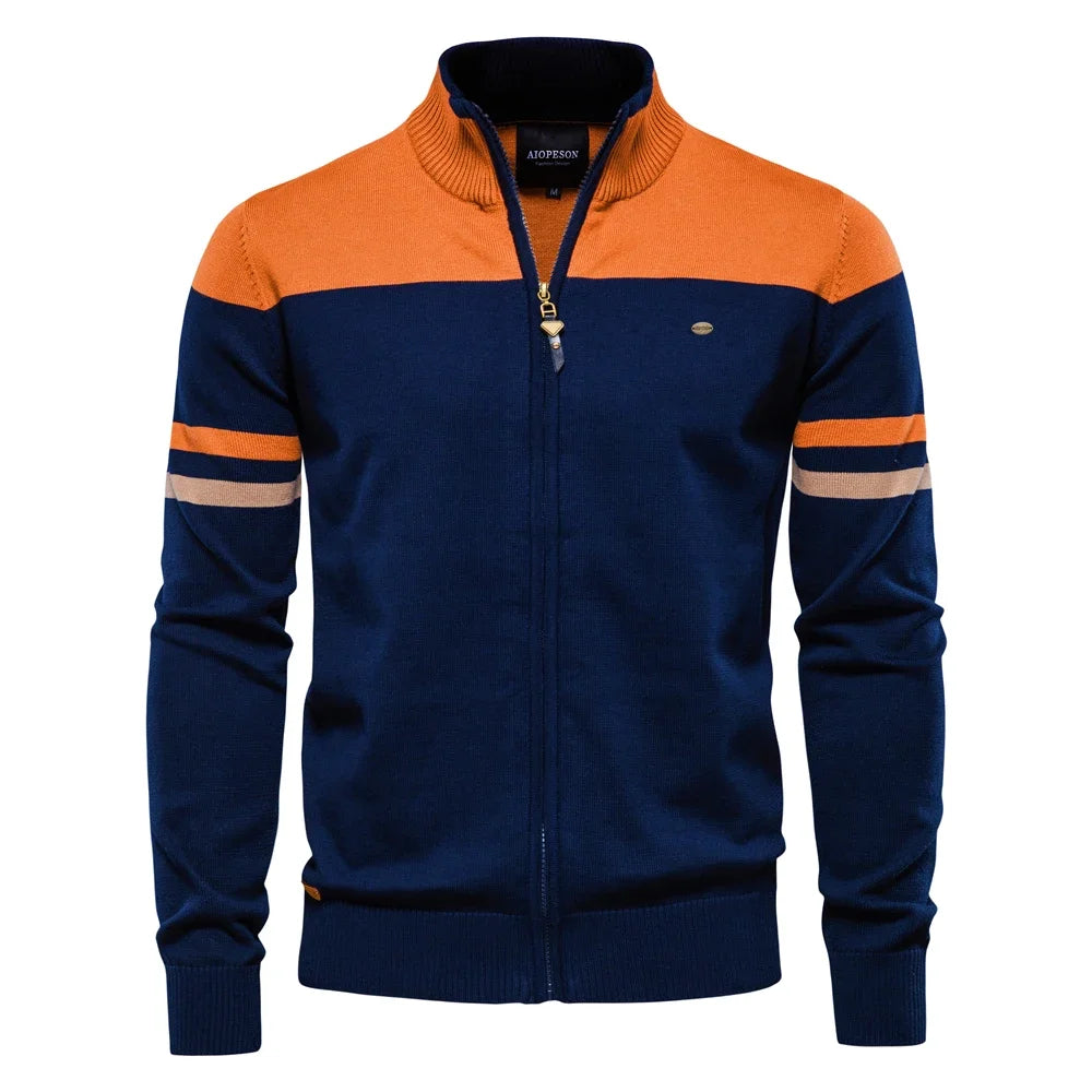 100% Cotton Men's Zipper Cardigan - Casual Patchwork Knit Sweater for Autumn & Winter | Warm Fashion Pullover for Youth & Adults | Perfect for Office, Dating & Outdoor Activities
