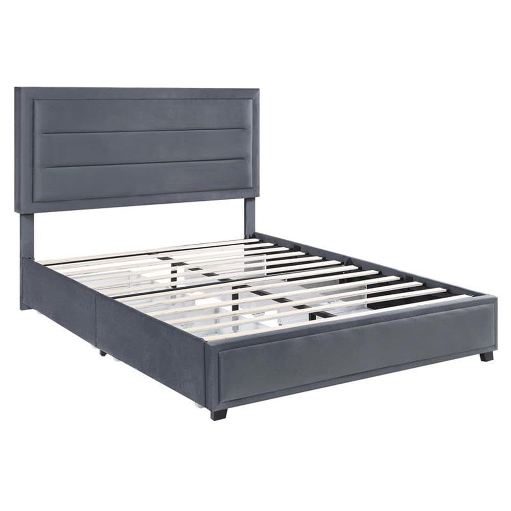 Furniture of America Tink Platform Fabric Full Bed with Storage Drawers in Gray - Modern Bedroom Furniture for Small Spaces & Guest Rooms