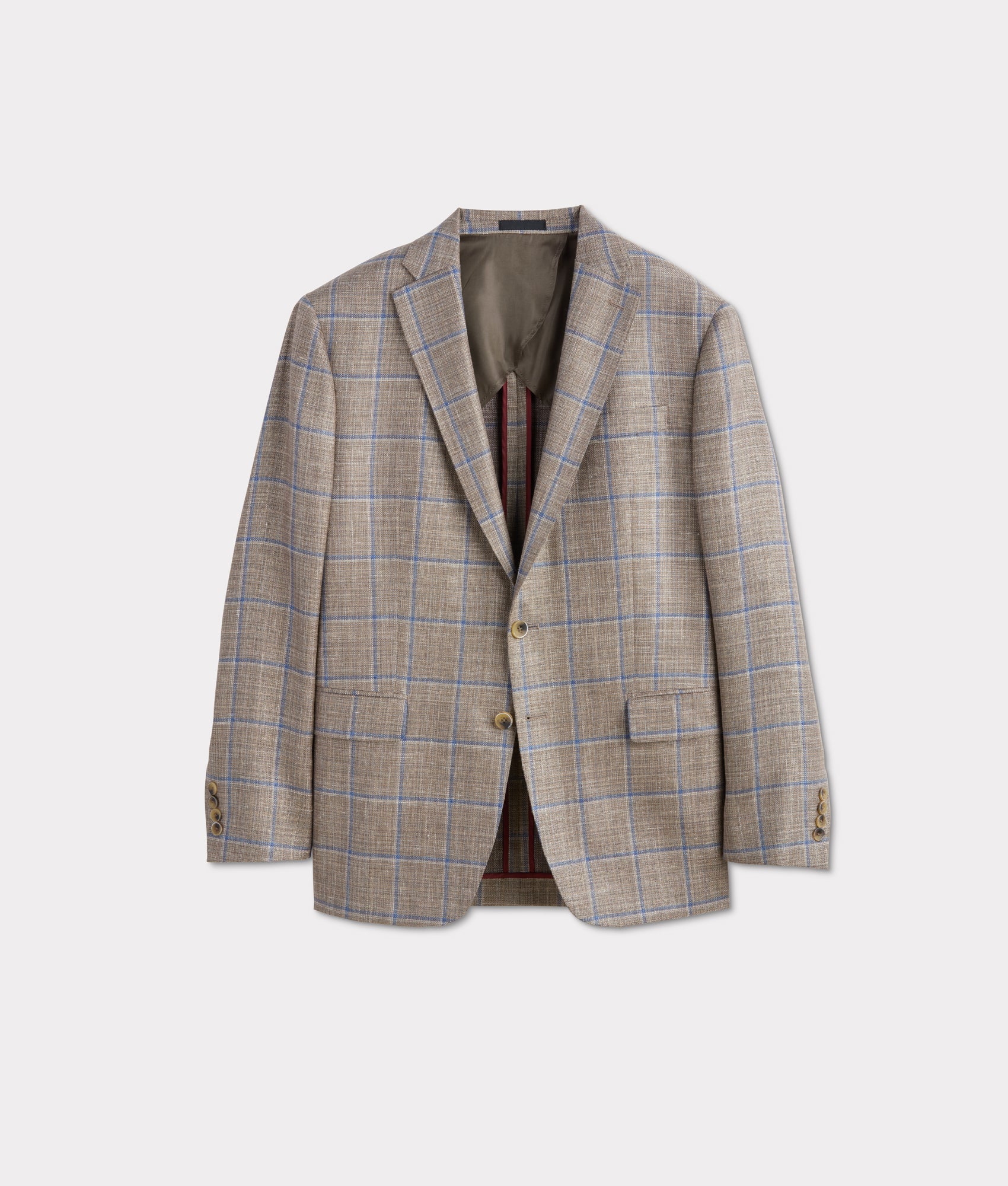 Lucchese Men's Dark Beige & Blue Windowpane Plaid Sport Coat - Premium Wool Blazer for Business, Office & Formal Occasions