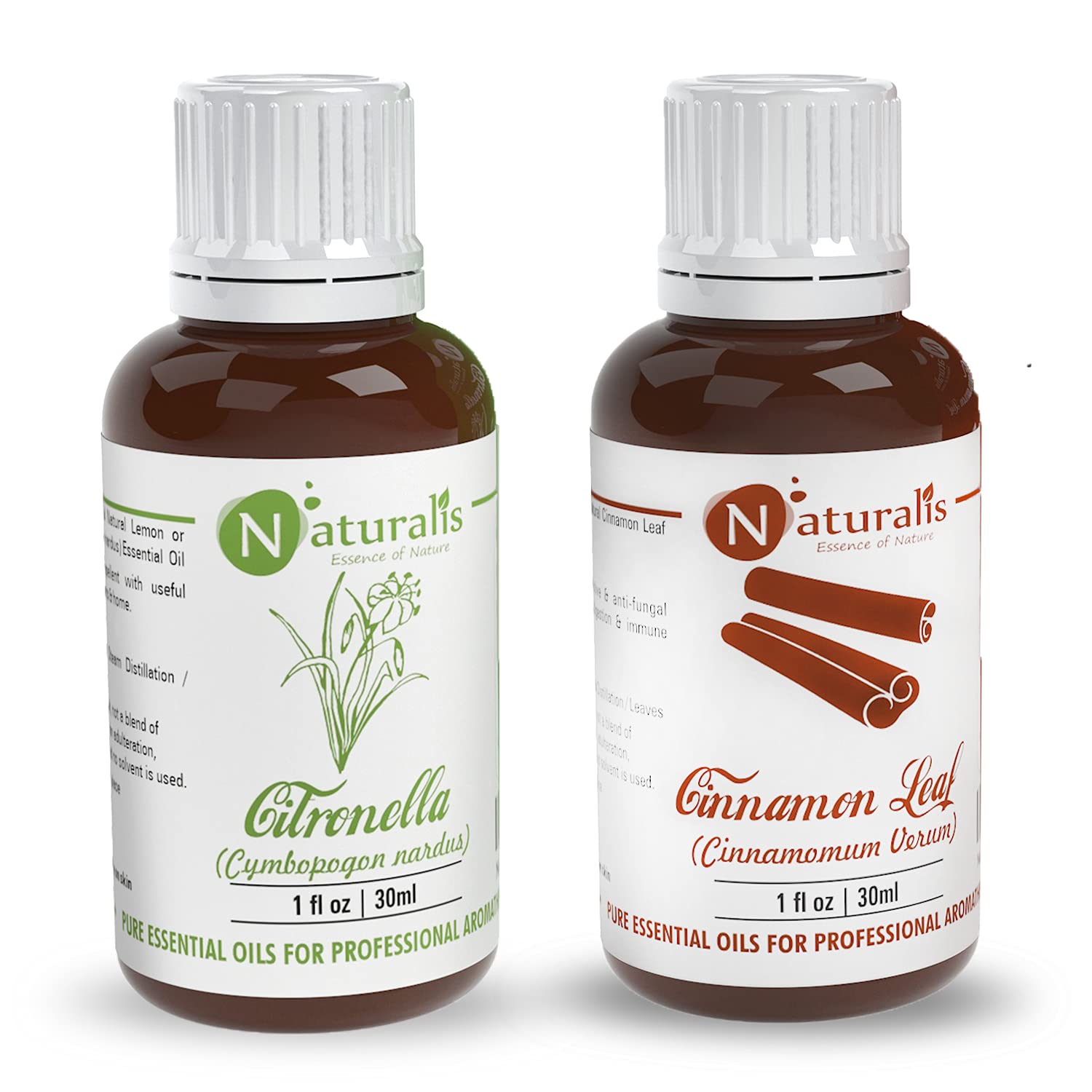 Naturalis 2-Pack Essential Oils Set - 30ml Citronella & Cinnamon Leaf Oil for Aromatherapy, Diffuser, Massage & Home Relaxation