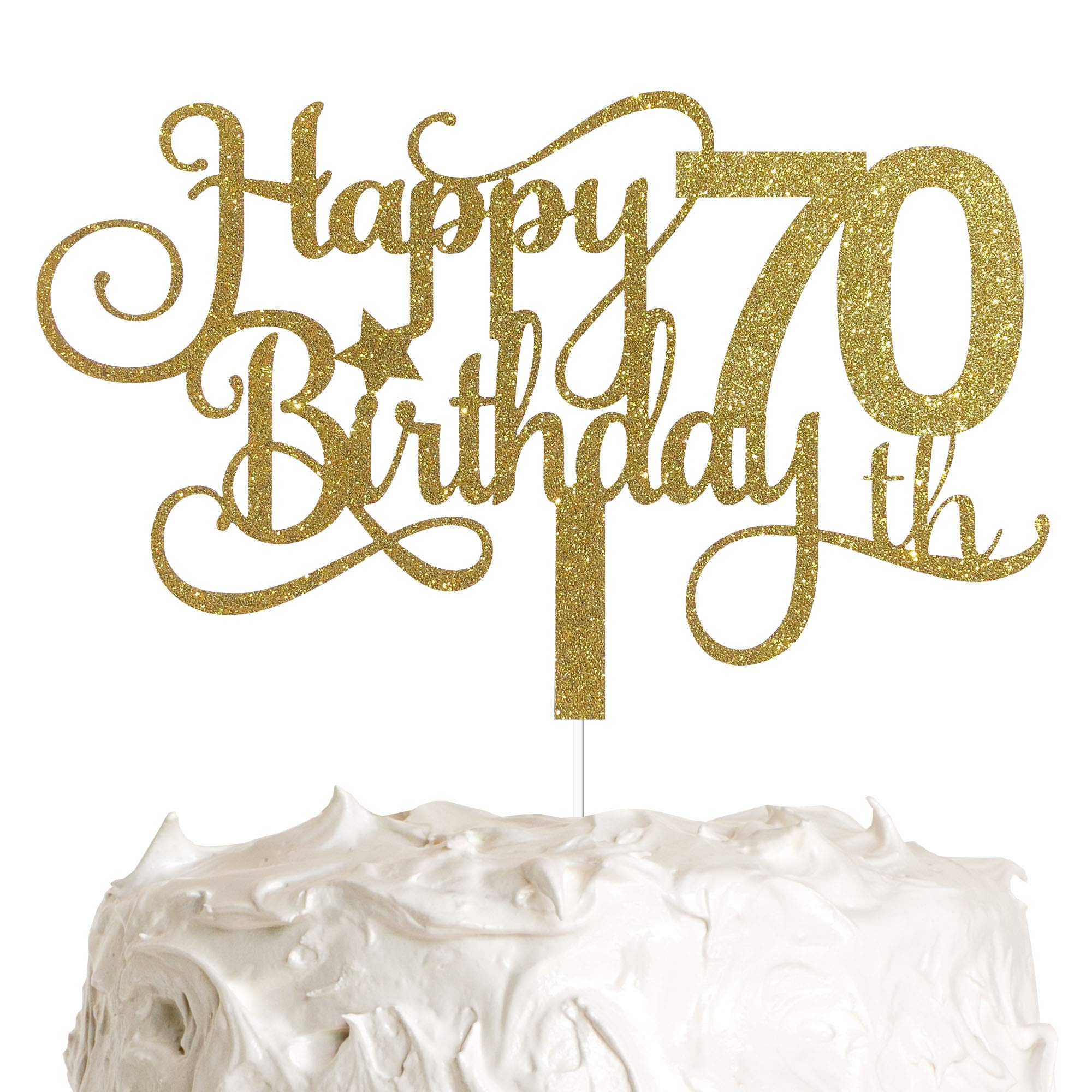 ALPHA K GG 70th Birthday Cake Topper - Happy 70th Birthday Decorations for Cake - Gold & Black Party Supplies - Perfect for Anniversary Celebrations & Retirement Parties