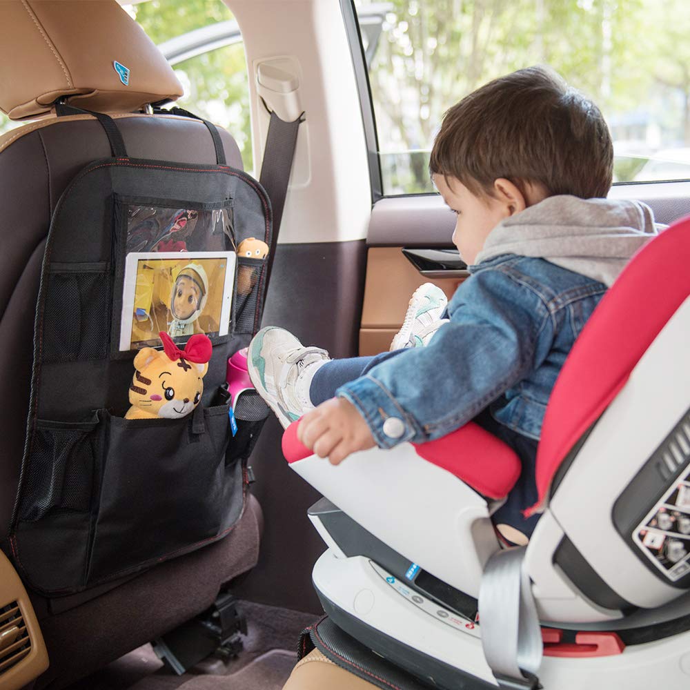 FunBliss XL Car Seat Protector & Kick Mats - Black Backseat Organizer with Storage Pockets | Universal Fit for All Cars | Durable Child & Baby Car Seat Cover | Perfect for Family Road Trips & Daily Commutes