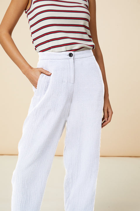 Libby Cheesecloth Trousers | White Cotton Linen Pants for Women | Perfect for Summer, Beach & Boho Style Outfits