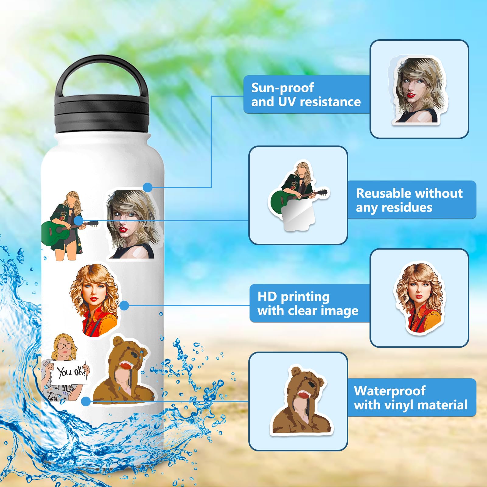 100Pcs Taylor Swift Stickers - Waterproof Vinyl Decals for Fans, Teens & Adults - Perfect for Water Bottles, Laptops, Skateboards, Guitars & DIY Crafts - Music Lover Gift & Room Decor