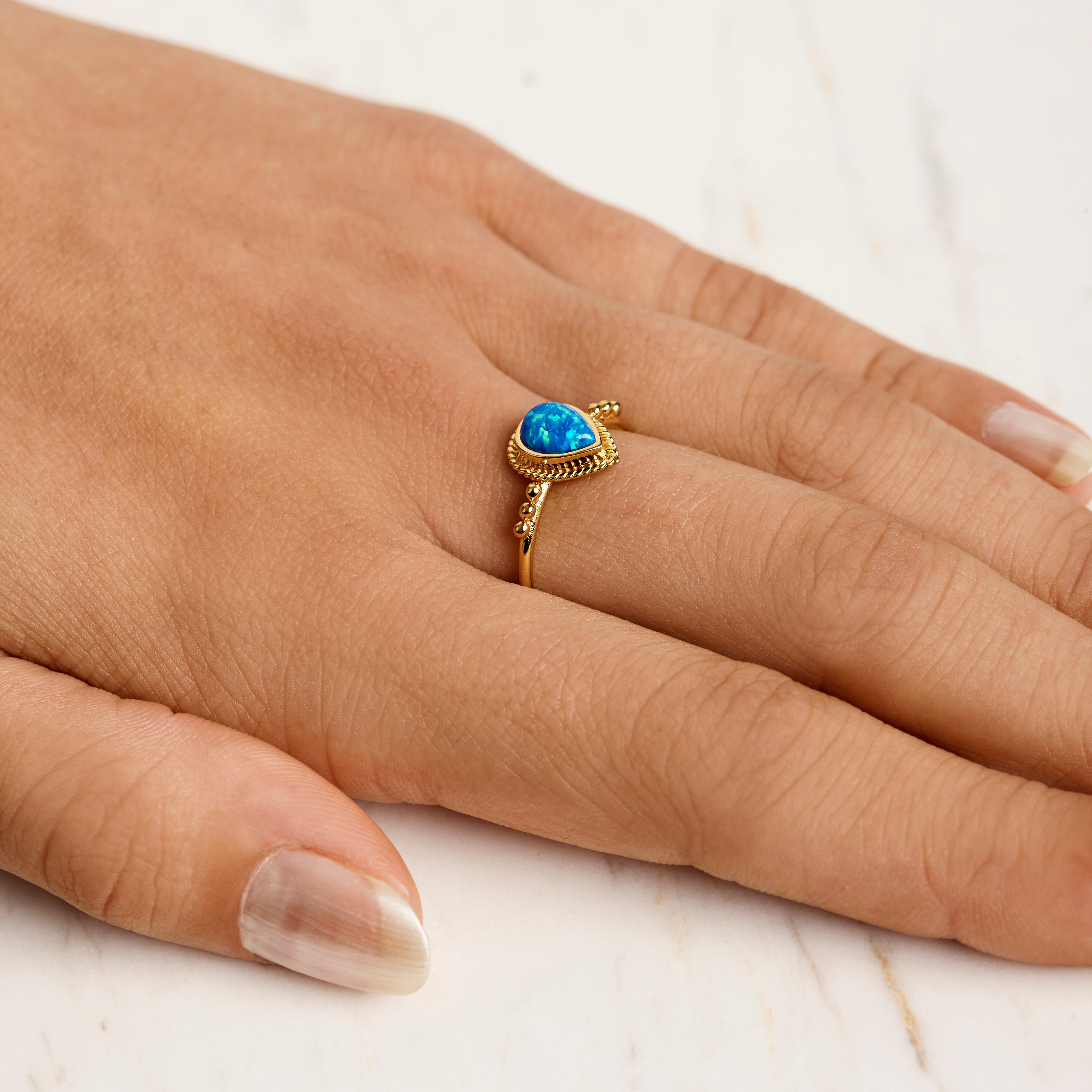 Rejoice Blue Opal Ring in Gold - Elegant Handmade Jewelry for Women, Perfect for Weddings, Anniversaries & Special Occasions