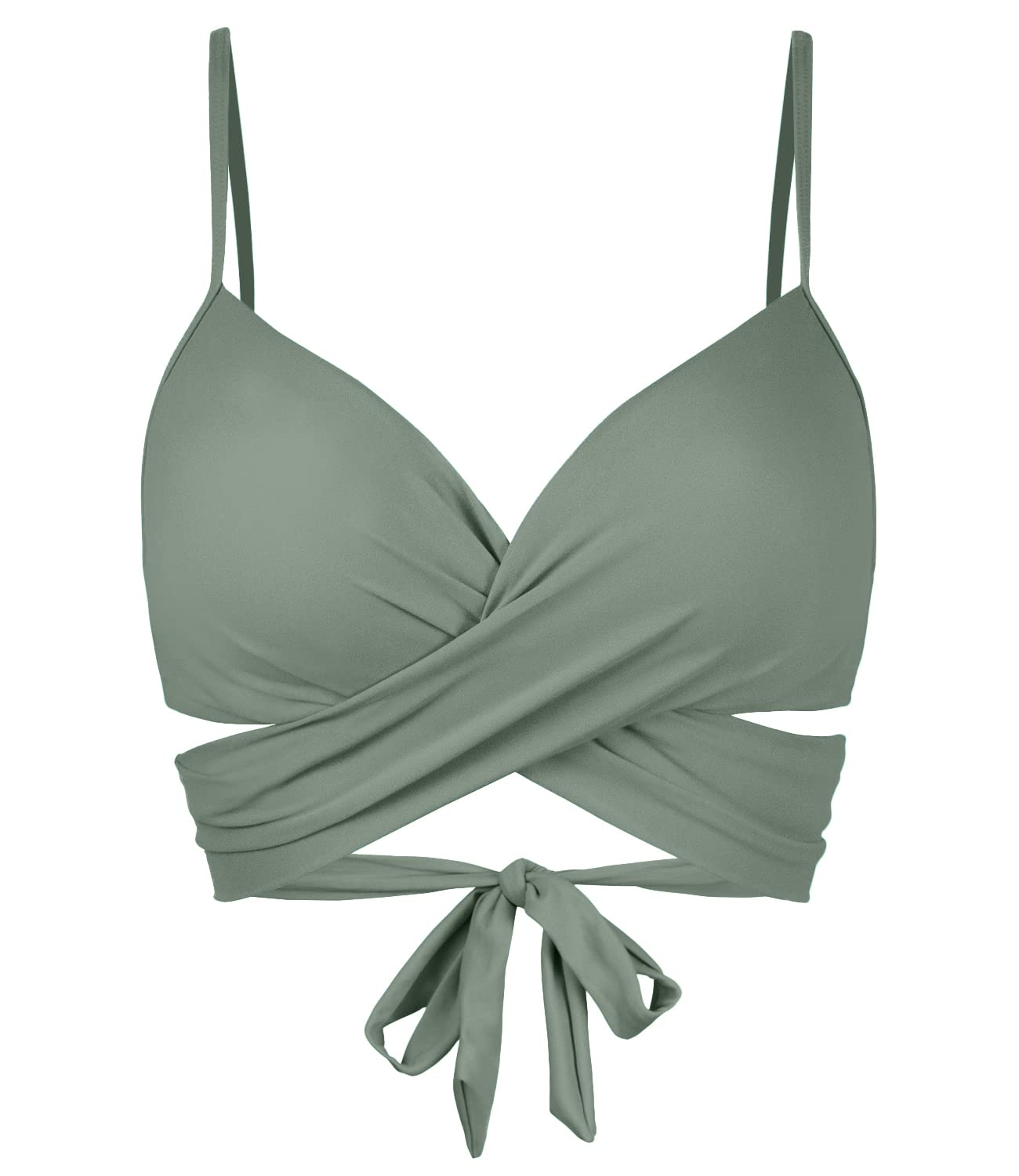 Halosisy Women's Retro Twist Ruched Front Push Up Bikini Top - Molded Pads, Criss Cross Wrap Design for Perfect Fit | Beach, Pool, Vacation Swimwear