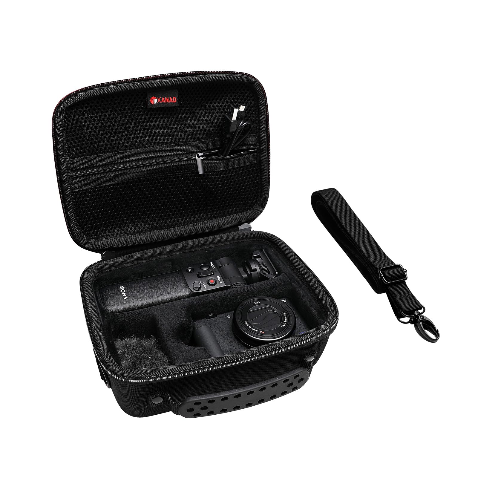 Premium Camera Carrying Case for Sony ZV-1F/ZV-1/ZV-1 II - Waterproof Protective Bag with Vlogger Kit (Tripod GP-VPT2 BT, Microphone & Shoulder Strap) - Compact Travel Case with Mesh Pockets for USB Cables & Charger - Perfect for Vlogging, Travel & Outdoor Photography (Black)