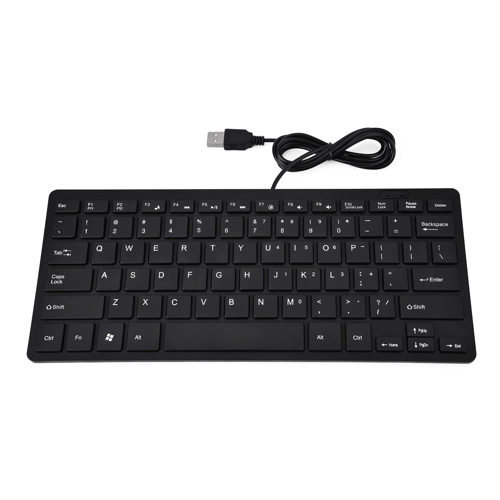 78-Key Ultra Thin Mini USB Wired Keyboard for PC, Laptop, Desktop - Compact Design for Office, Gaming & Home Use (Black)