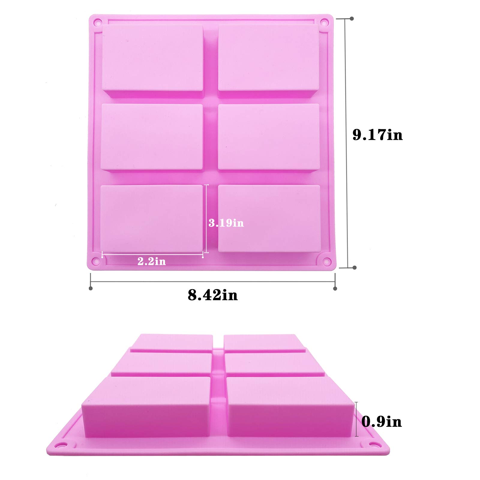 Premium 6-Cavity Silicone Soap Molds Set of 3 (Blue, Purple, Pink) - DIY Craft Soap, Cake, Chocolate & Ice Cube Tray for Home Baking, Candy Making & Party Decorations
