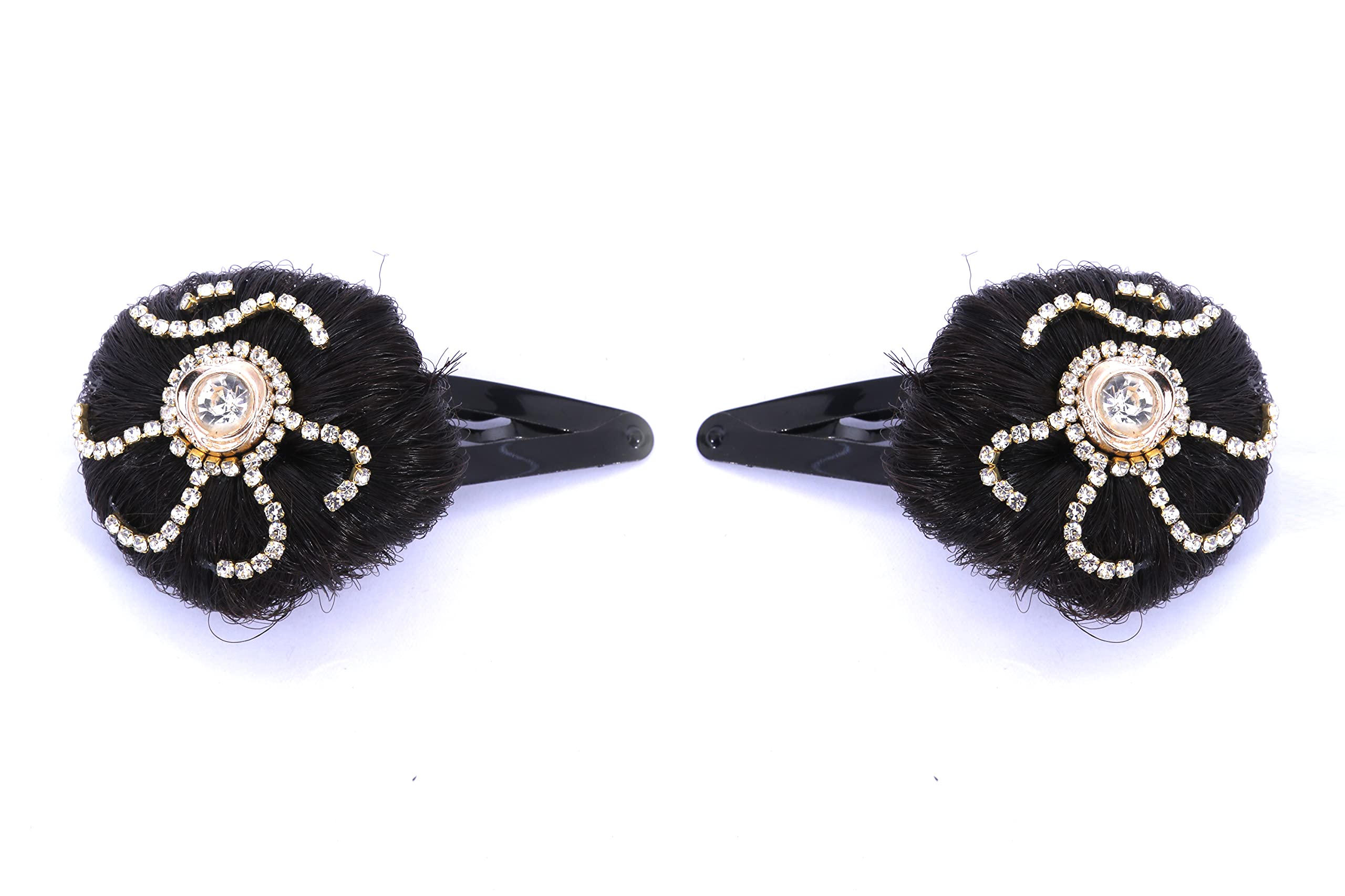 Honbon No Slip Metal Tic Tac Hair Clips - Black Stone Work Hair Barrettes for Women & Girls (2 Pack) | Perfect for Long Hair, Side Styling & Everyday Hair Accessories