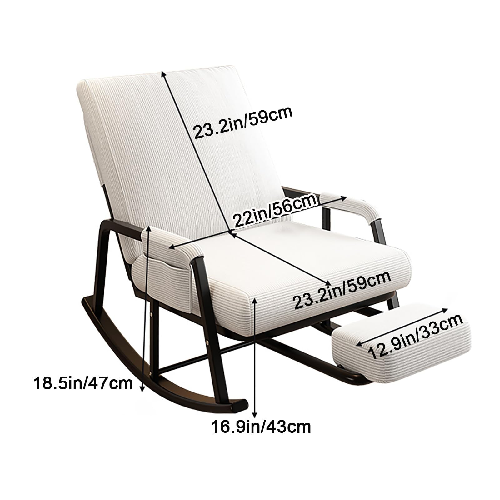 Comfortable Corduroy Glider Rocking Chair with Telescopic Footrest - Nursery, Living Room, Balcony & Terrace Rocker (Off-White, Size B) - Perfect for Nursing, Relaxing & Home Decor