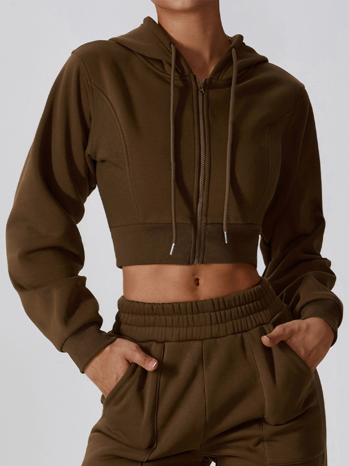 ZASUWA Women's Cropped Hoodie with Zipper & Drawstring - Stylish Casual Pullover for Workout, Gym, and Streetwear Fashion