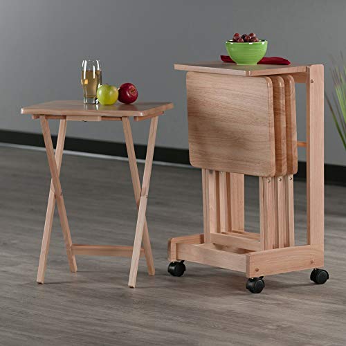 2-Piece Lacquered Wooden Snack Table Set - Foldable Rectangular Tray Tables for Snacks, Beverages, Books | Perfect for Living Room, Bedroom, Patio & Outdoor Use (Natural Wood)