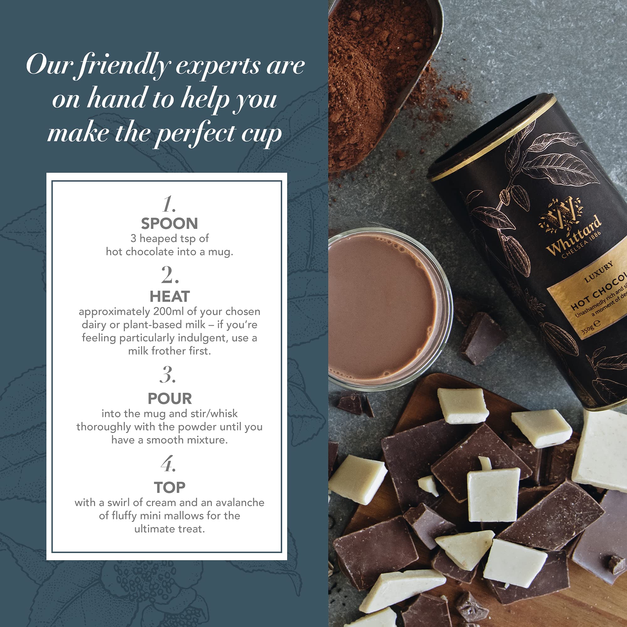 Whittard of Chelsea Luxury Milk Chocolate Hot Cocoa Mix - Vegetarian & Vegan Friendly Baking Cocoa Powder (350g, 1 Count) - Perfect for Winter Warm Drinks, Dessert Recipes & Gift Giving