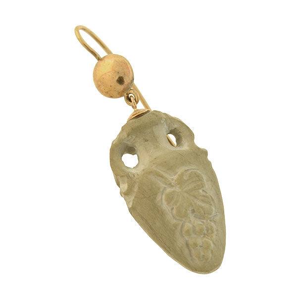 Victorian Style 14kt Gold Hand Carved Lava Stone Urn Earrings - Elegant Gothic Jewelry for Women, Perfect for Evening Parties & Special Occasions