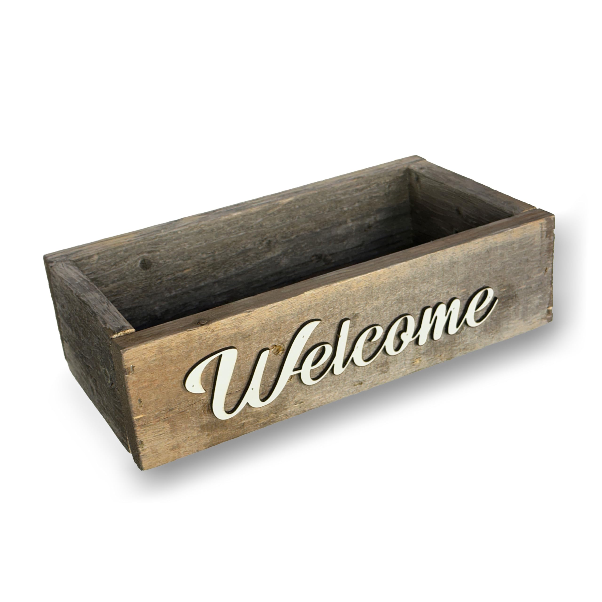Handmade Rustic Wood Display Box for Weddings & Events | USA Crafted Table & Countertop Decor for Coffee, Mail, Wine | Perfect for Home, Office & Party Decorations (White Welcome Letters)
