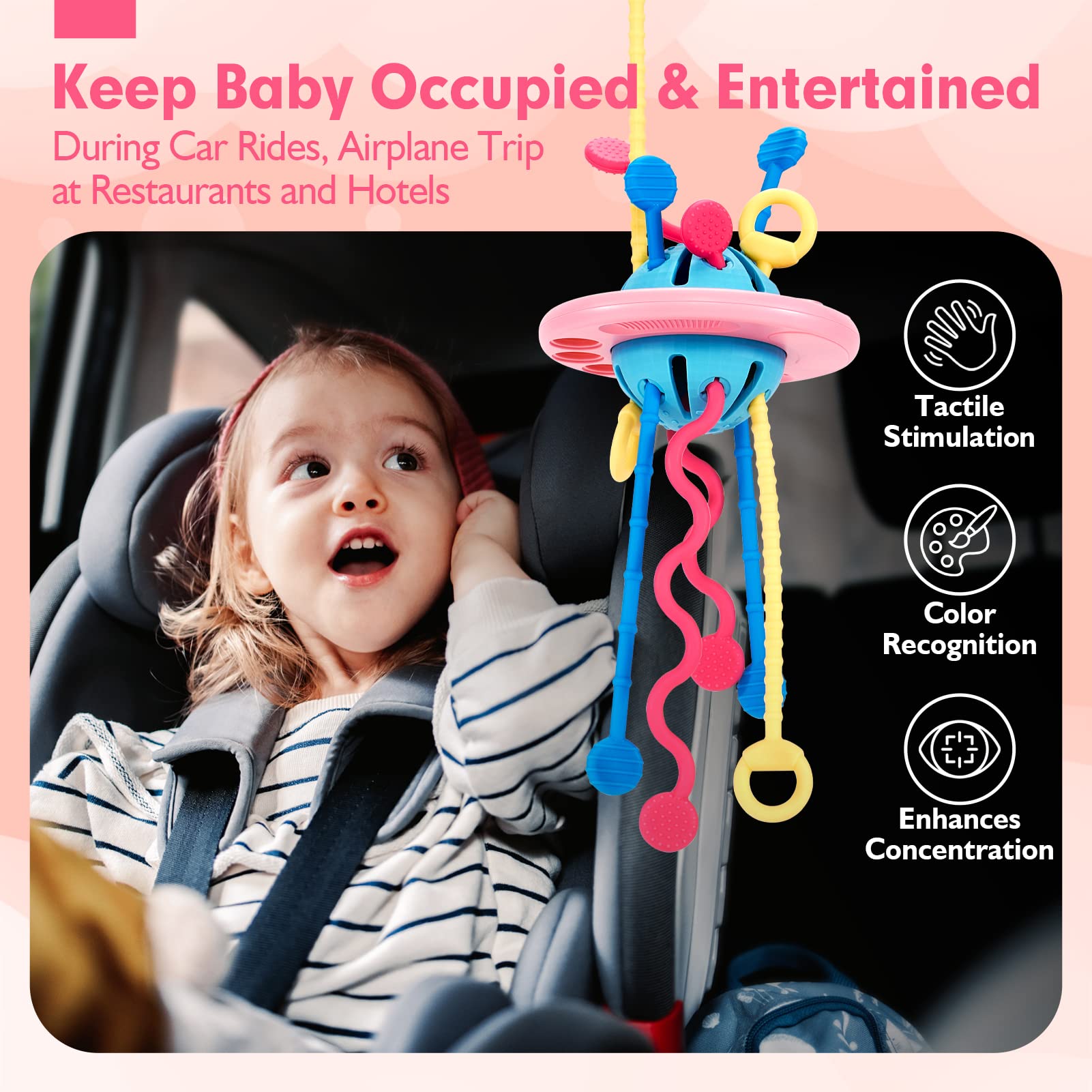Hahaland Pull String Toy - Montessori Sensory Toys for Toddlers 1-3 Years Old, Airplane Travel Toys for Baby Girls & Boys Age 1-2, Stocking Stuffers & Birthday Gifts - Perfect for Early Learning, Fine Motor Skills Development & Airplane Travel Entertainment