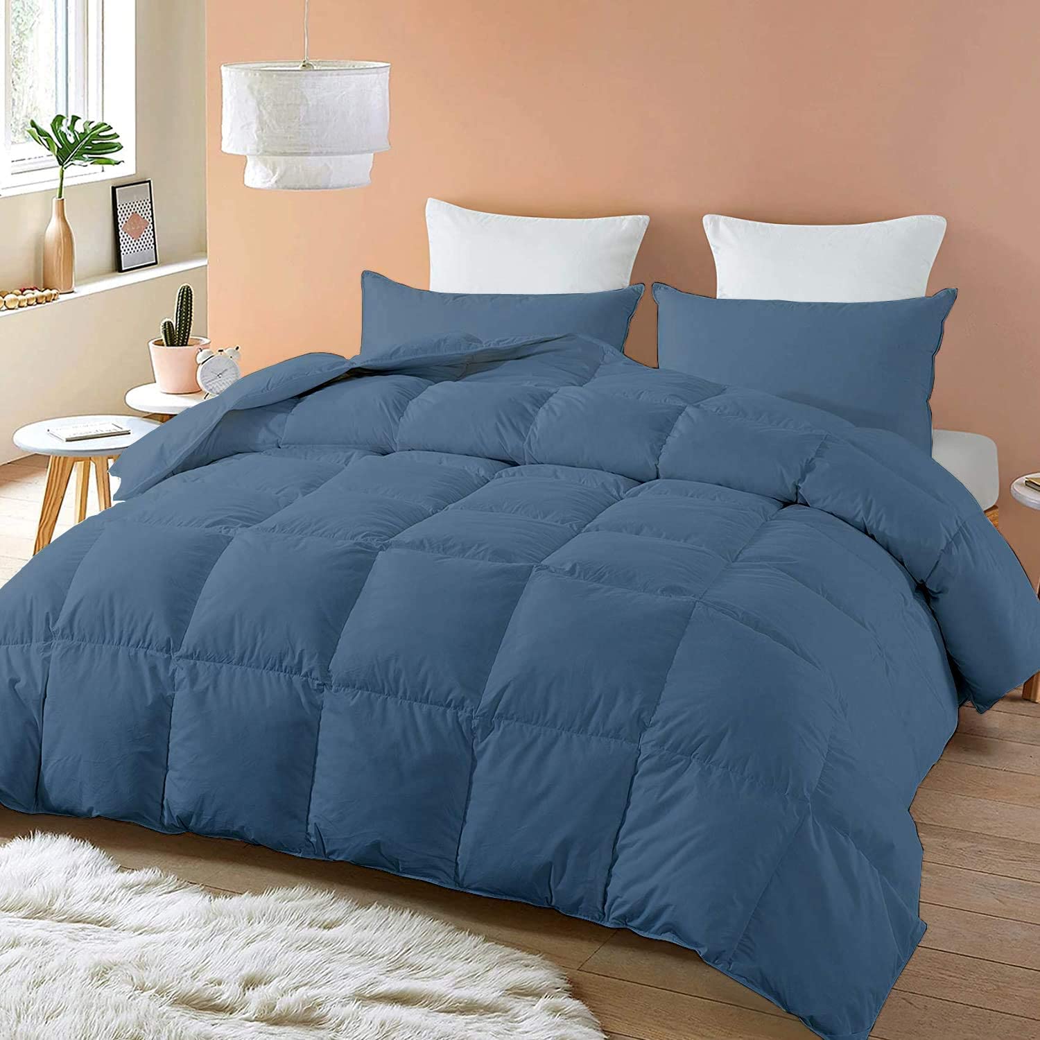 Premium King Size Luxury Comforter - 400 GSM Ultra Soft Organic Cotton All-Season Quilted Bedding with Corner Tabs | Hotel Quality Down Alternative Blanket | 800 Thread Count Medium Blue | Perfect for Master Bedroom, Guest Room & Luxury Hotels