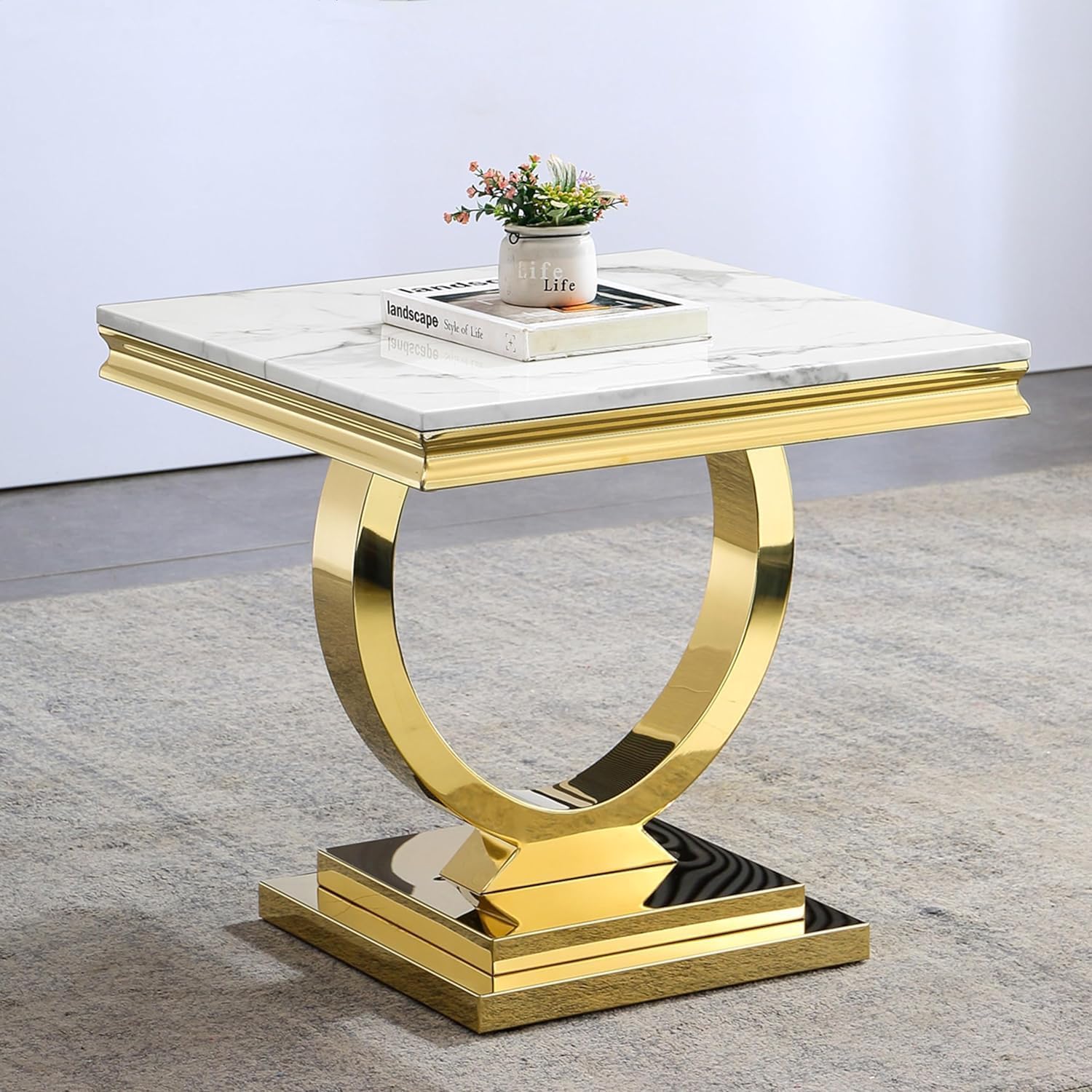 Modern 3-Piece Living Room Table Set - Faux Marble Coffee Table & 2 Gold Side Tables with Stainless Steel Legs, Luxury Rectangular Furniture for Apartment, Bedroom & Living Space | Perfect for Small Spaces, Home Decor & Entertaining Guests