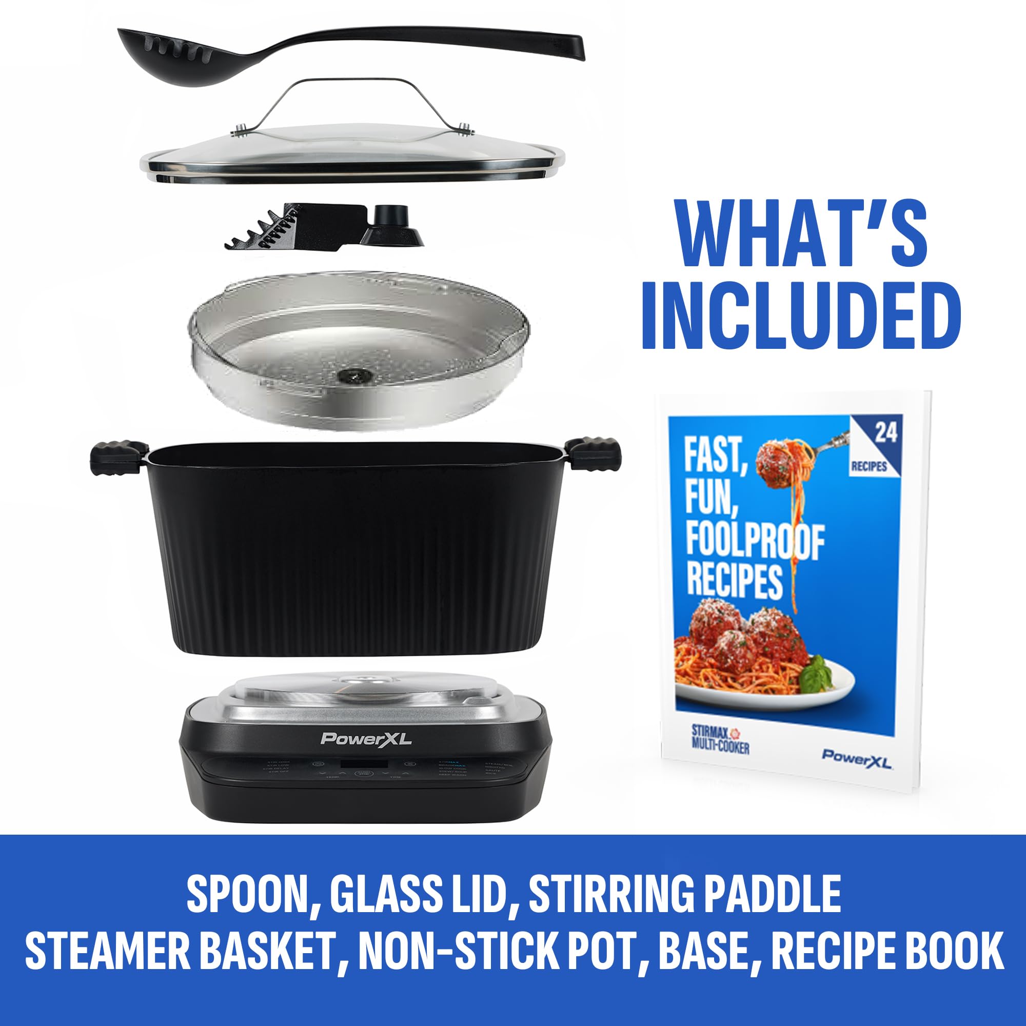 STIRMAX PLUS 7.5 Quart Digital Multi-Cooker with Automatic Stirring Paddle - 9-in-1 Programmable Presets for Sautéing, Searing, Browning & Slow Cooking - Includes Accessories & Cookbook - Perfect for Meal Prep, Family Dinners & Entertaining